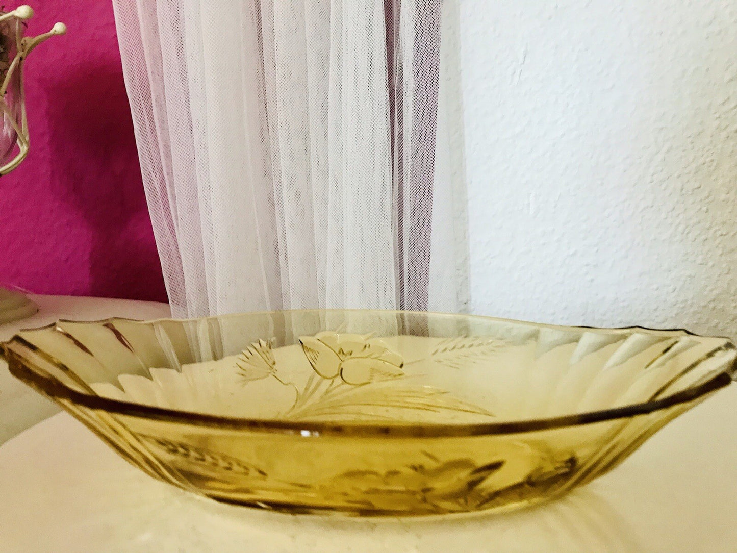 Antik Art Déco Bernstein Farbe gelb Pressglas Schale Jardiniere Glas