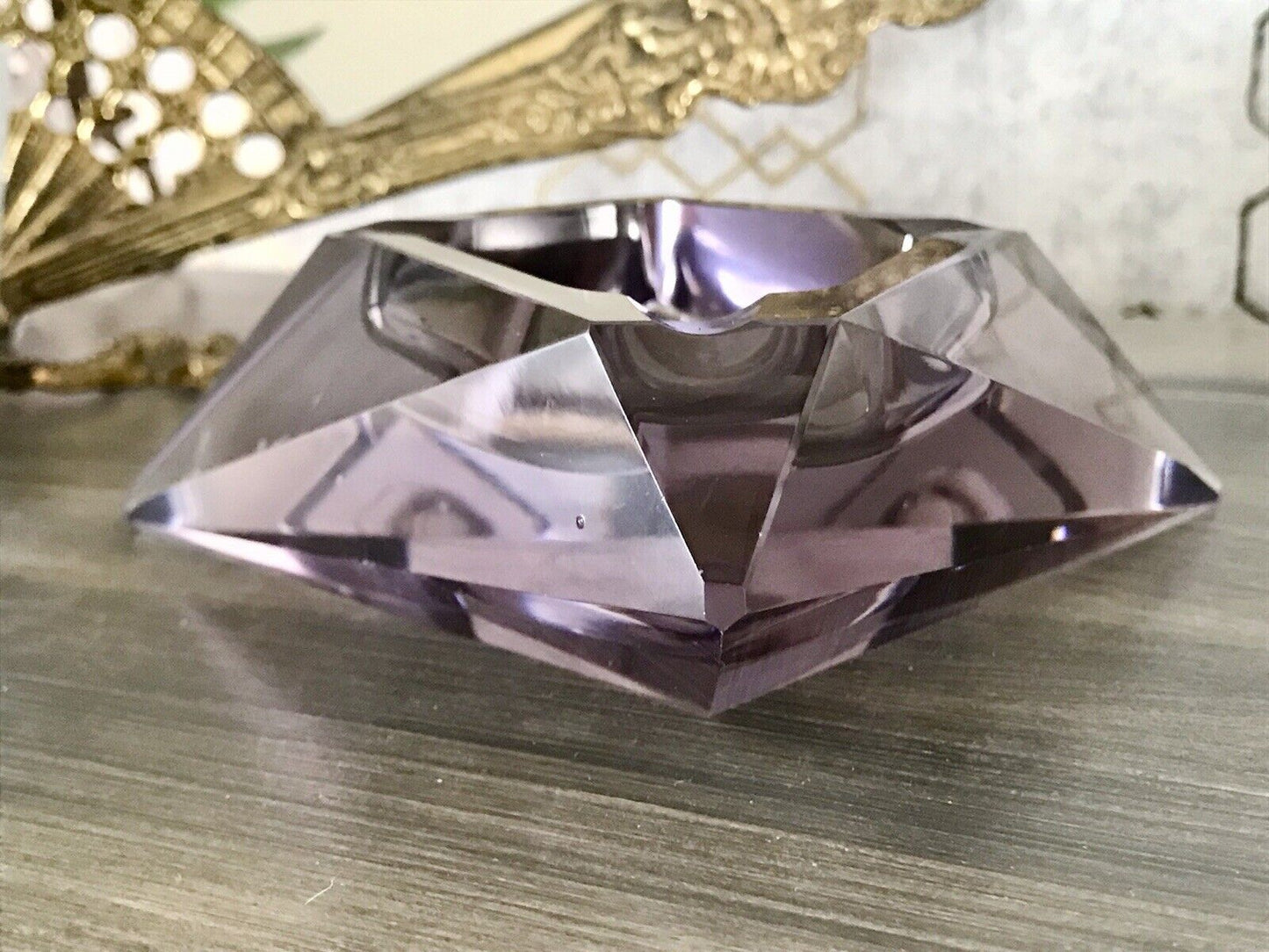 Antik Art Déco Aschenbecher Ascher lila Kristallglas Glas Burkert? Alexandrit