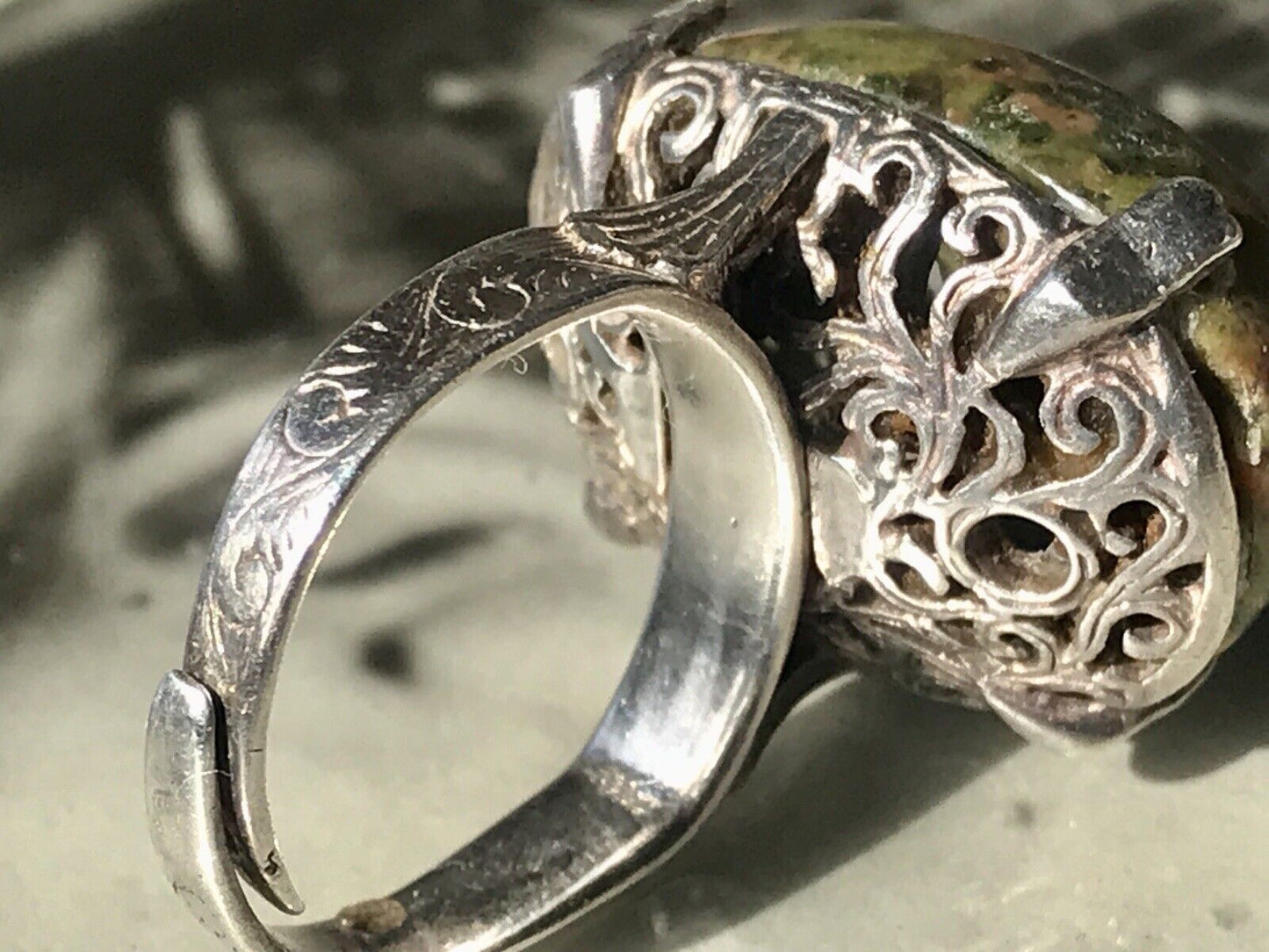 Antik England Jugendstil Edel DAMEN RING 925 Silber Jaspis Birmingham AH