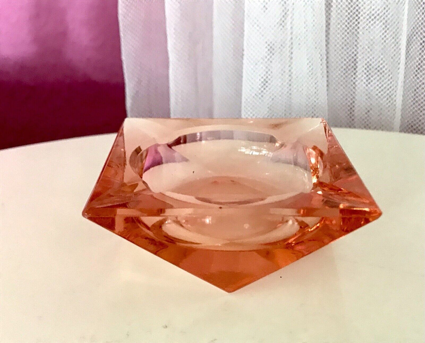 Antik Art Déco Aschenbecher Ascher Rosalin Pressglas Glas geometrisiert