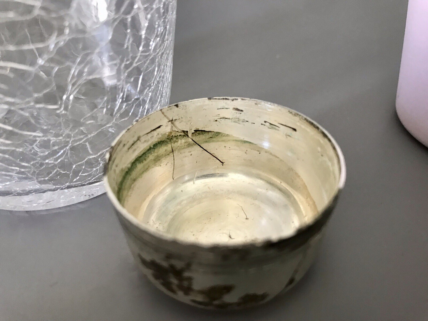 Vintage Glas 60er Craquelée versilbert Montur Getränke Cocktail Shaker