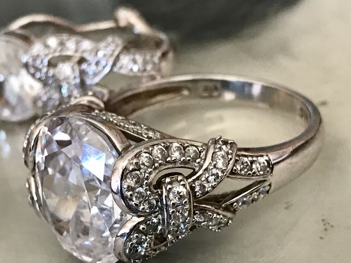 Edel Schmuck Set DAMEN RING & Ohrringe Silber 925 Gr.63 Steine Cubic Zirkonia