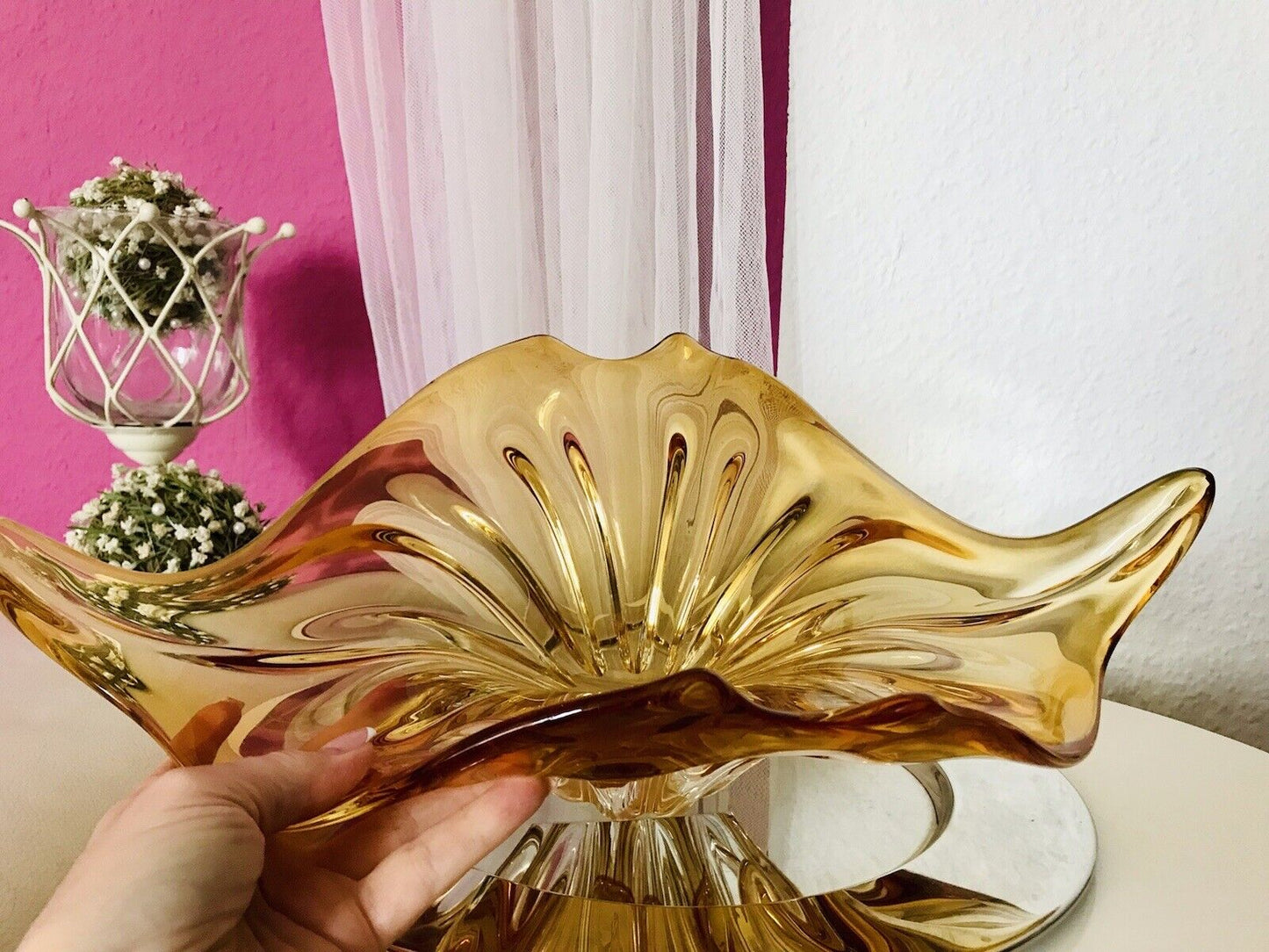 Vintage GROß 60er Somerso Murano Schale Glas Gelb Überfangglas Erscheinung