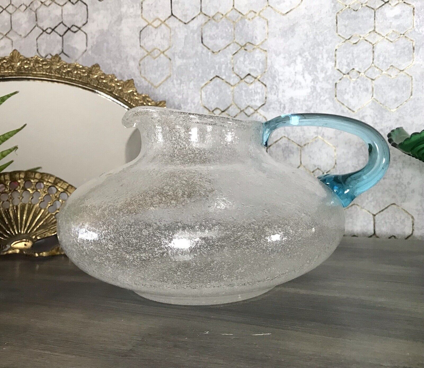 Vintage Glaskunst Kanne Krug Glaskrug Karaffe Glasvase Glas Schaumglas