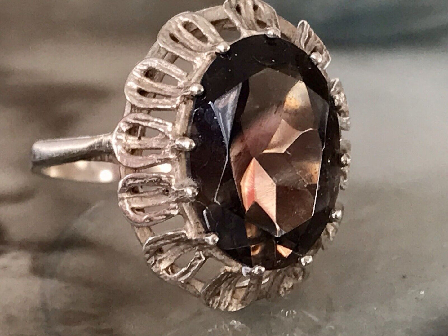 Vintage Edel Rauchquarz Stein DAMEN RING Silber 835 Gr.57 1,81