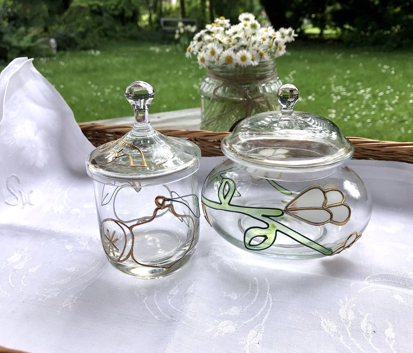 Nagel 2 Glasdose Bonboniere Gefäß Glas Konfitüre Marmeladen Dose Tiffany Optik