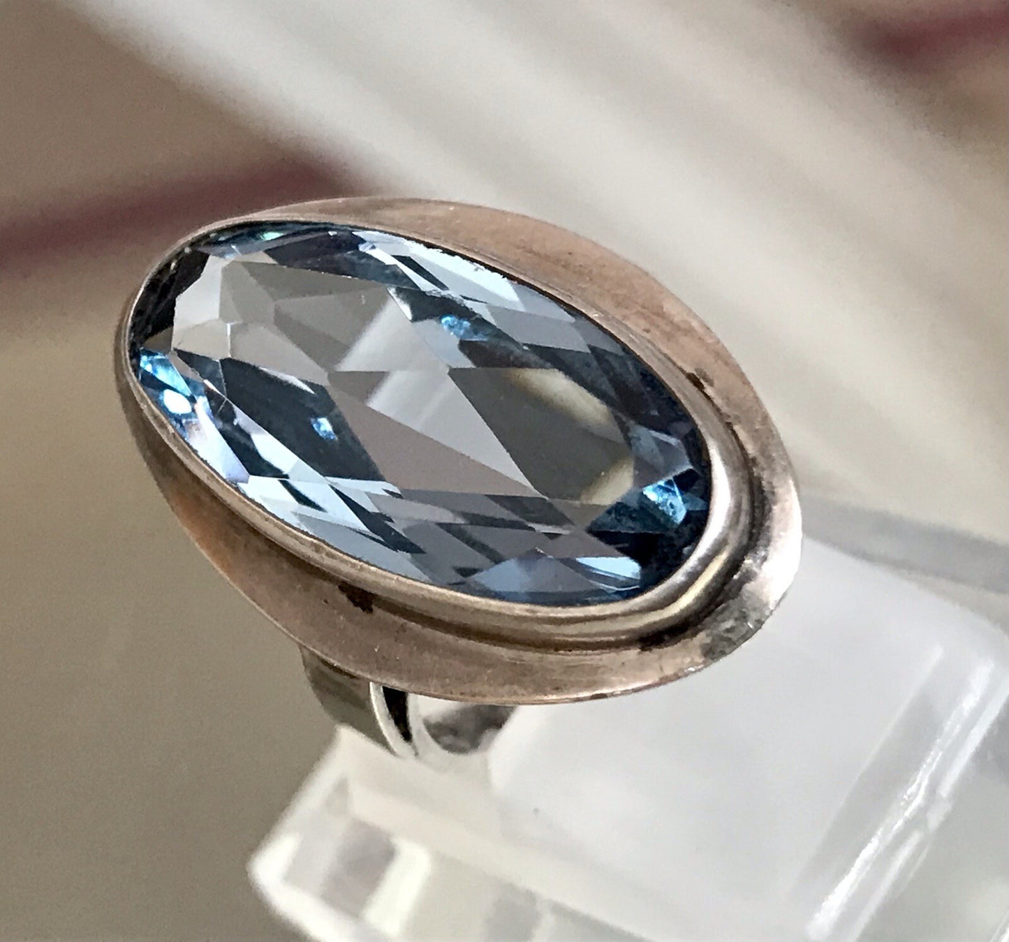 Vintage Edel DAMEN RING Silber 835 blauer Stein Topas? Gr.52 16,5