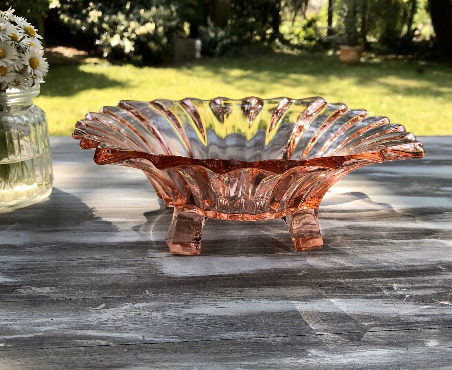 Jardiniere Brockwitz Prismen Rosalin Rosa Art Déco Schale Pressglas Glasschale