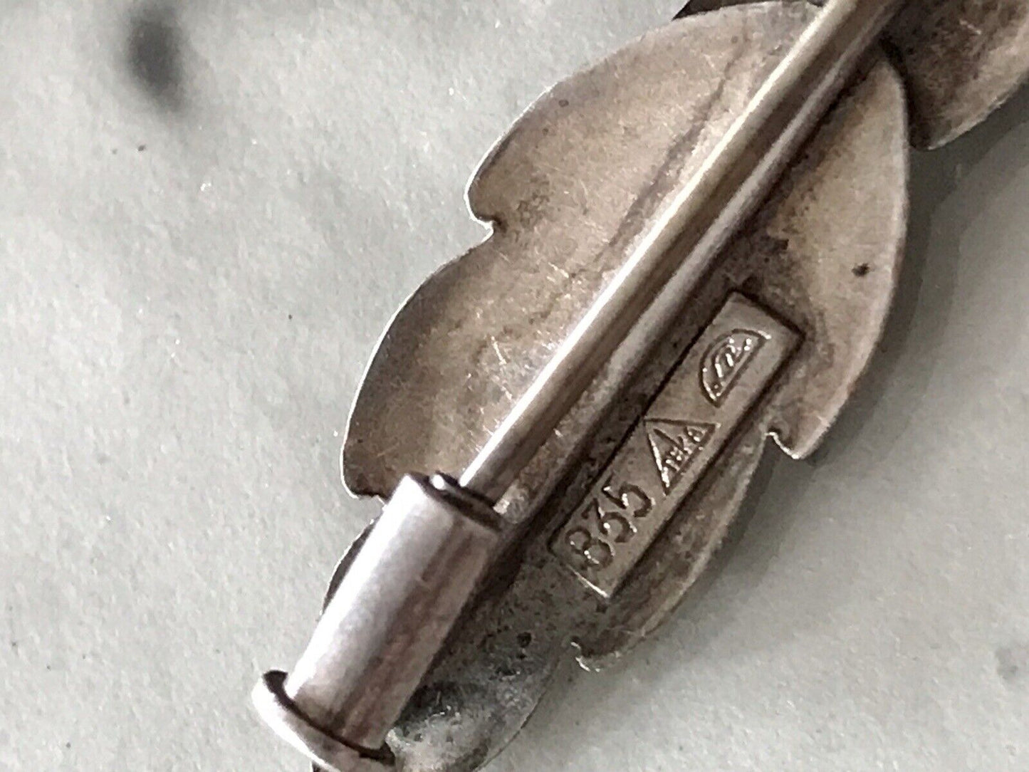 Antik TeKa Art Déco Edel Brosche Silber 835 3 Blätter Eichenblätter?