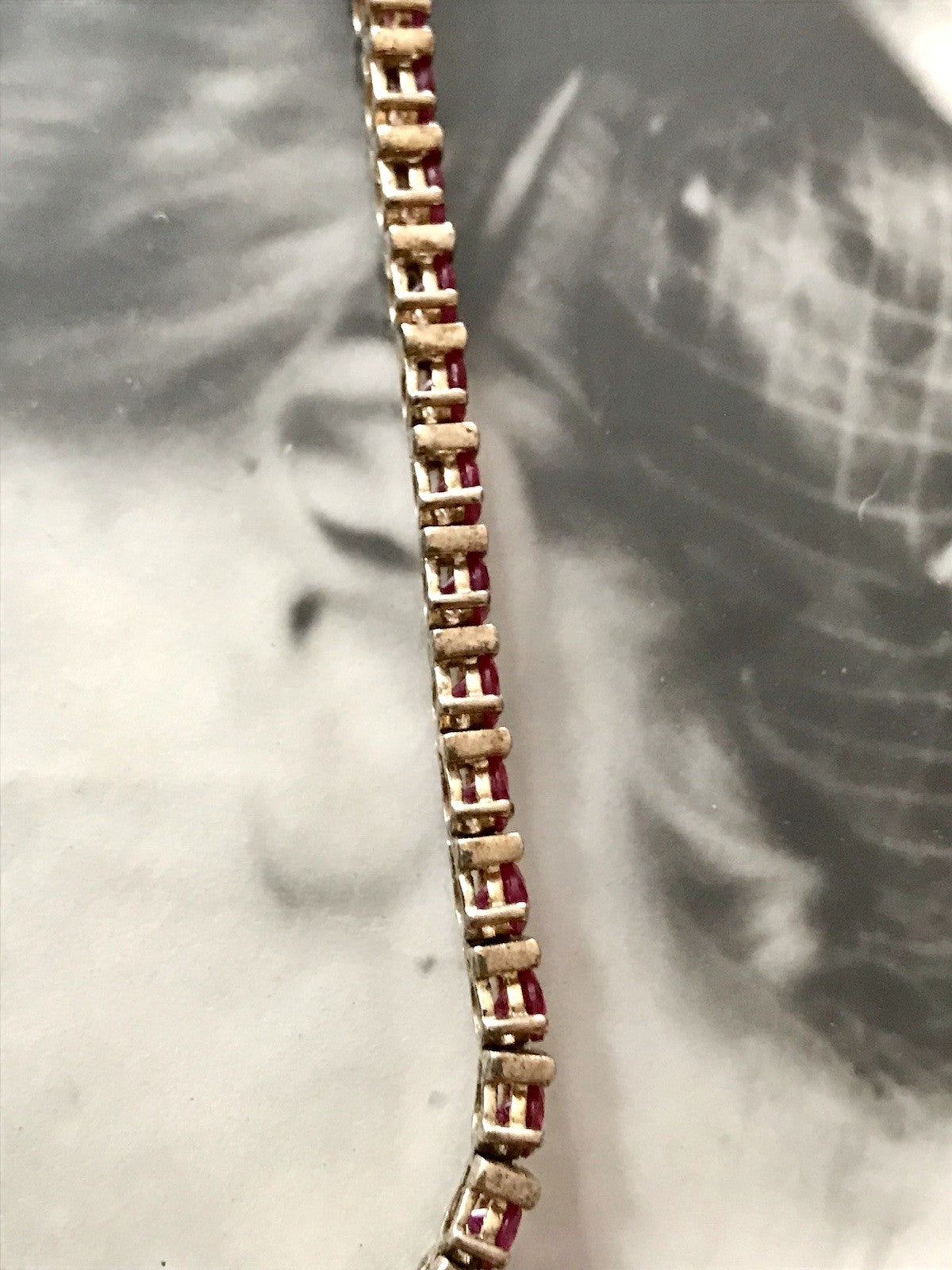 Vintage Tennisarmband Armband 925 Silber vergoldet rubinrote Steine