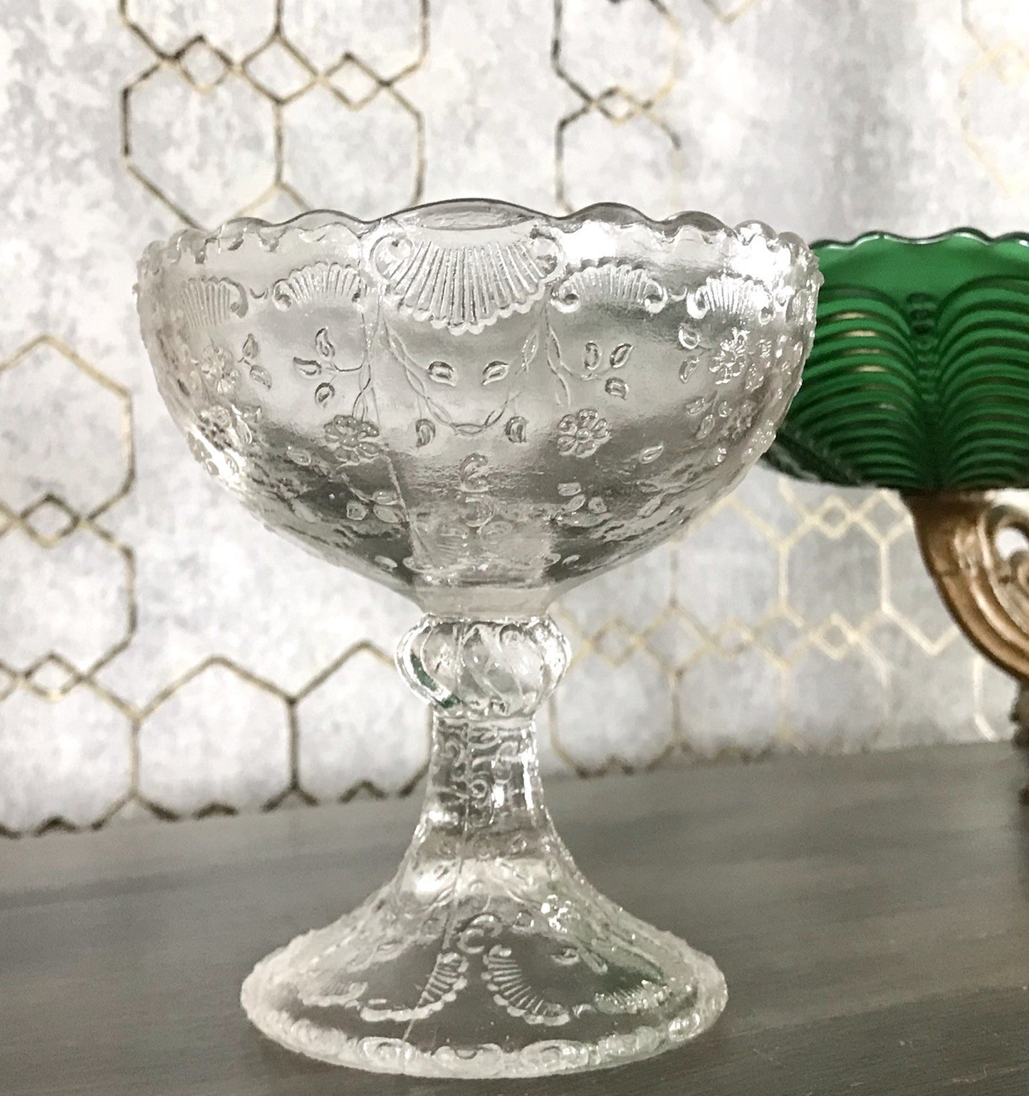 Antik Jugendstil Pressglas Schale Fußschale Schale Zuckerschale Bonboniere süß