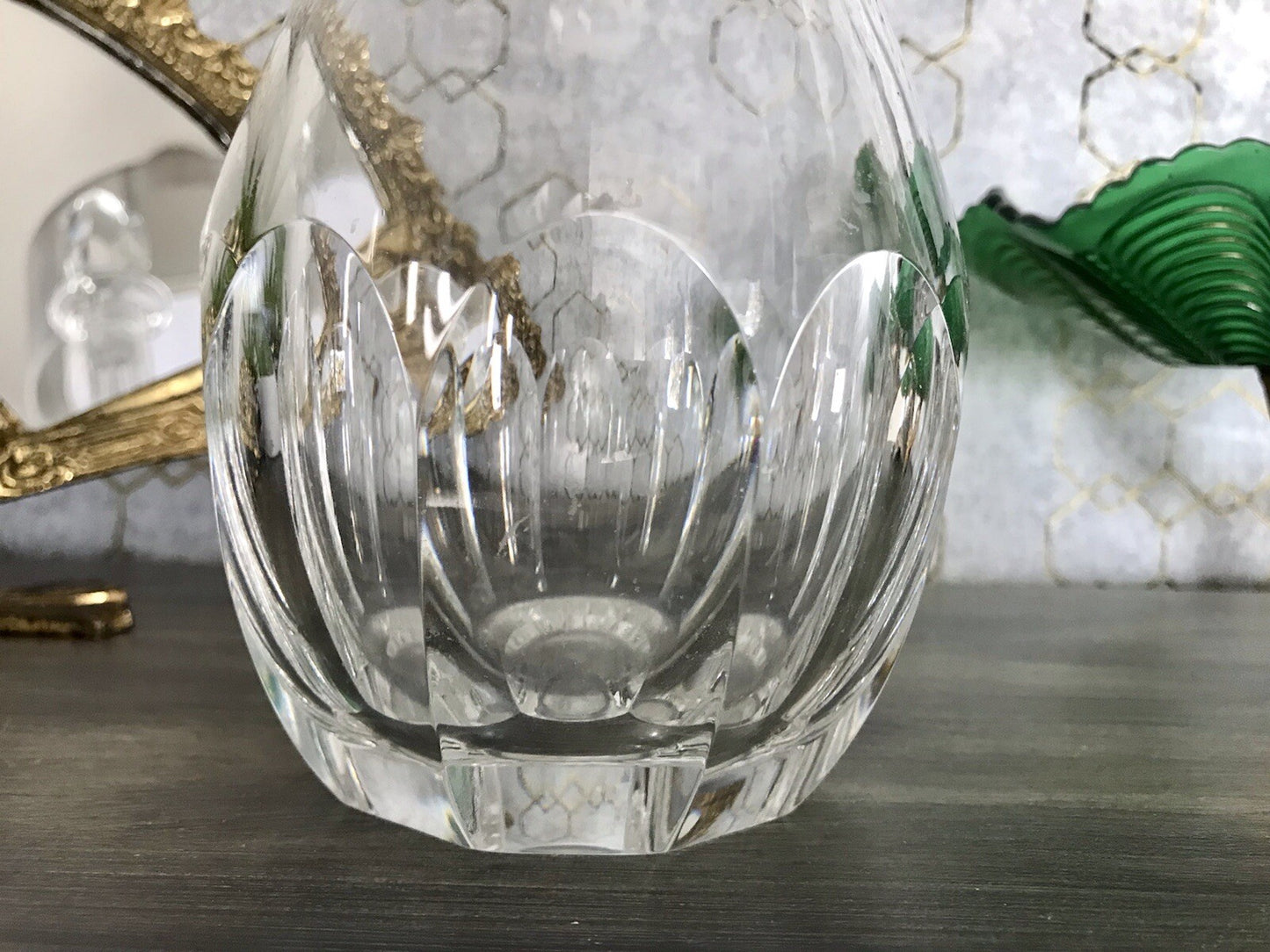 Vintage Art Déco Stil Glaskaraffe Karaffe Bleikristall Edel Stopfen Schälschliff
