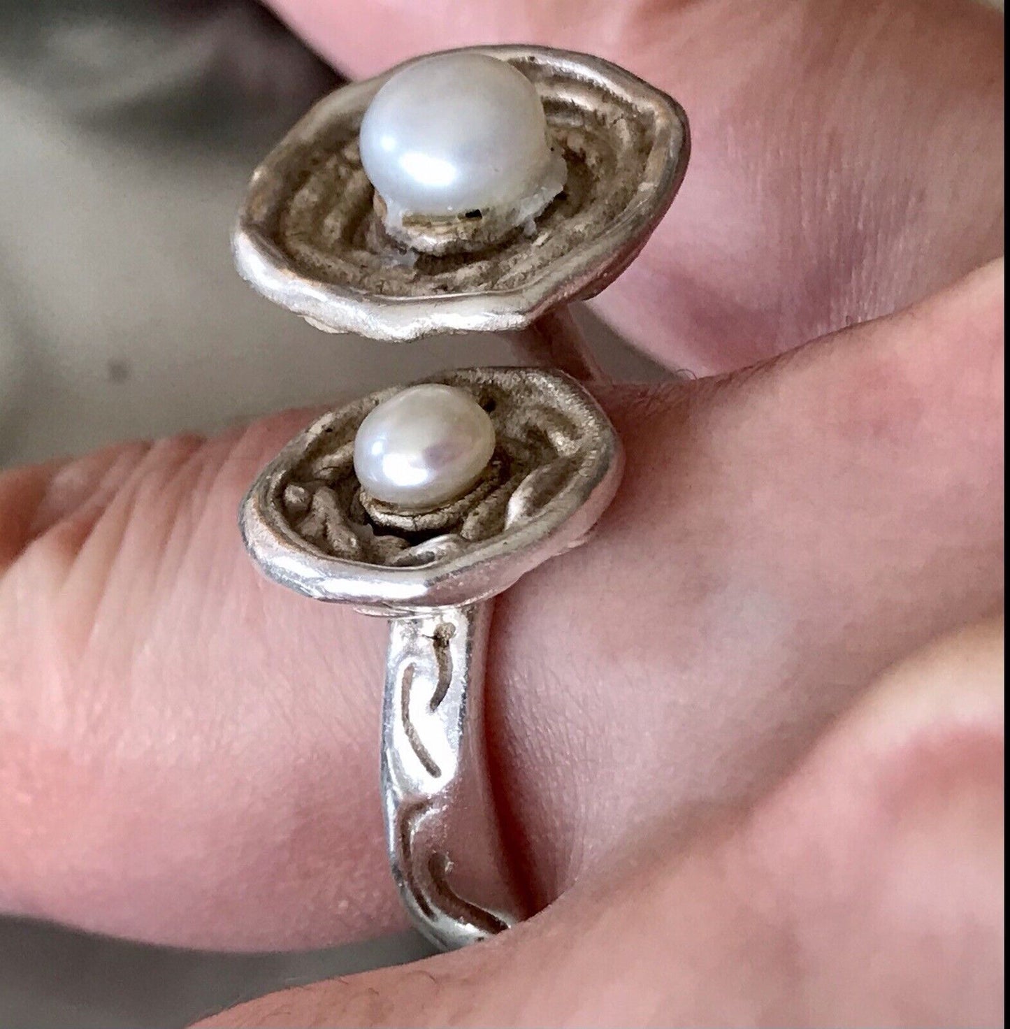 Vintage Modernist Designer DAMEN RING 925 Silber ADK Gr.58- 60 Perlen