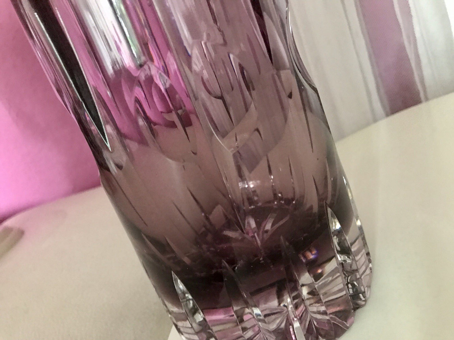Vintage Edel Vase Glasvase Kristallglas lila groß Schliff Designer Karel Wünsch