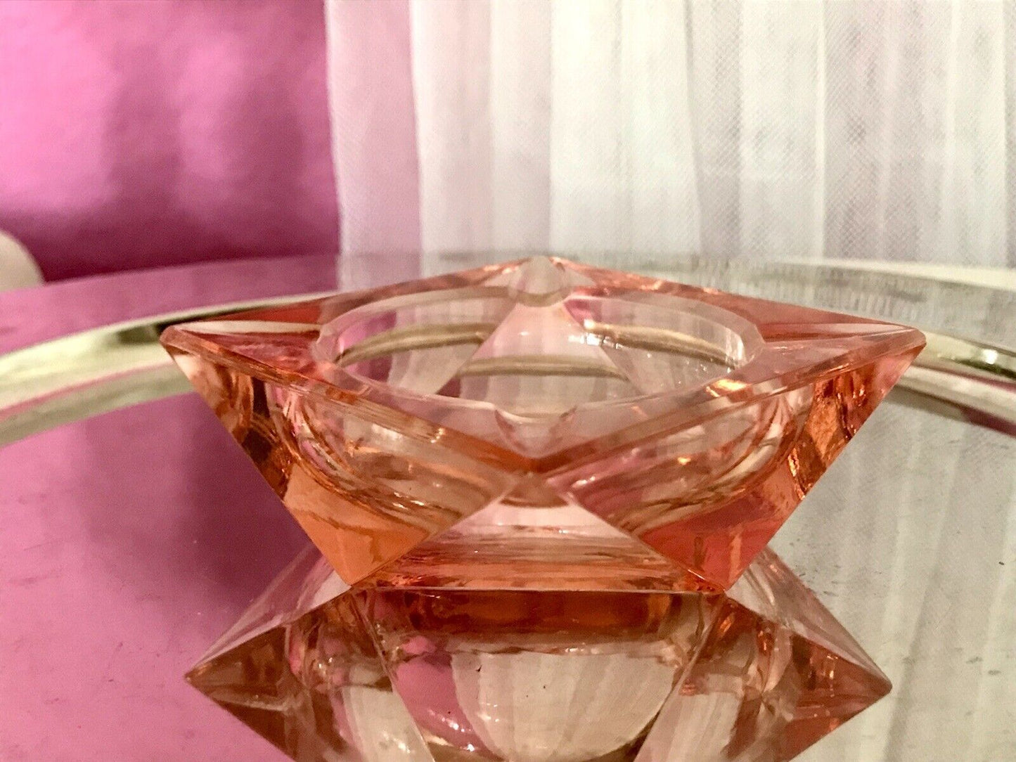 Antik Art Déco Aschenbecher Ascher Rosalin Pressglas Glas geometrisiert