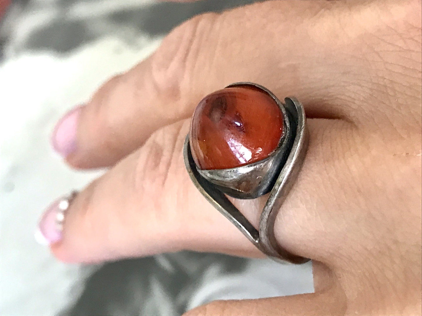 Alt Antik Vintage Edel Bernstein DAMEN RING Silber Super Design! Gr.56 57 WOW!