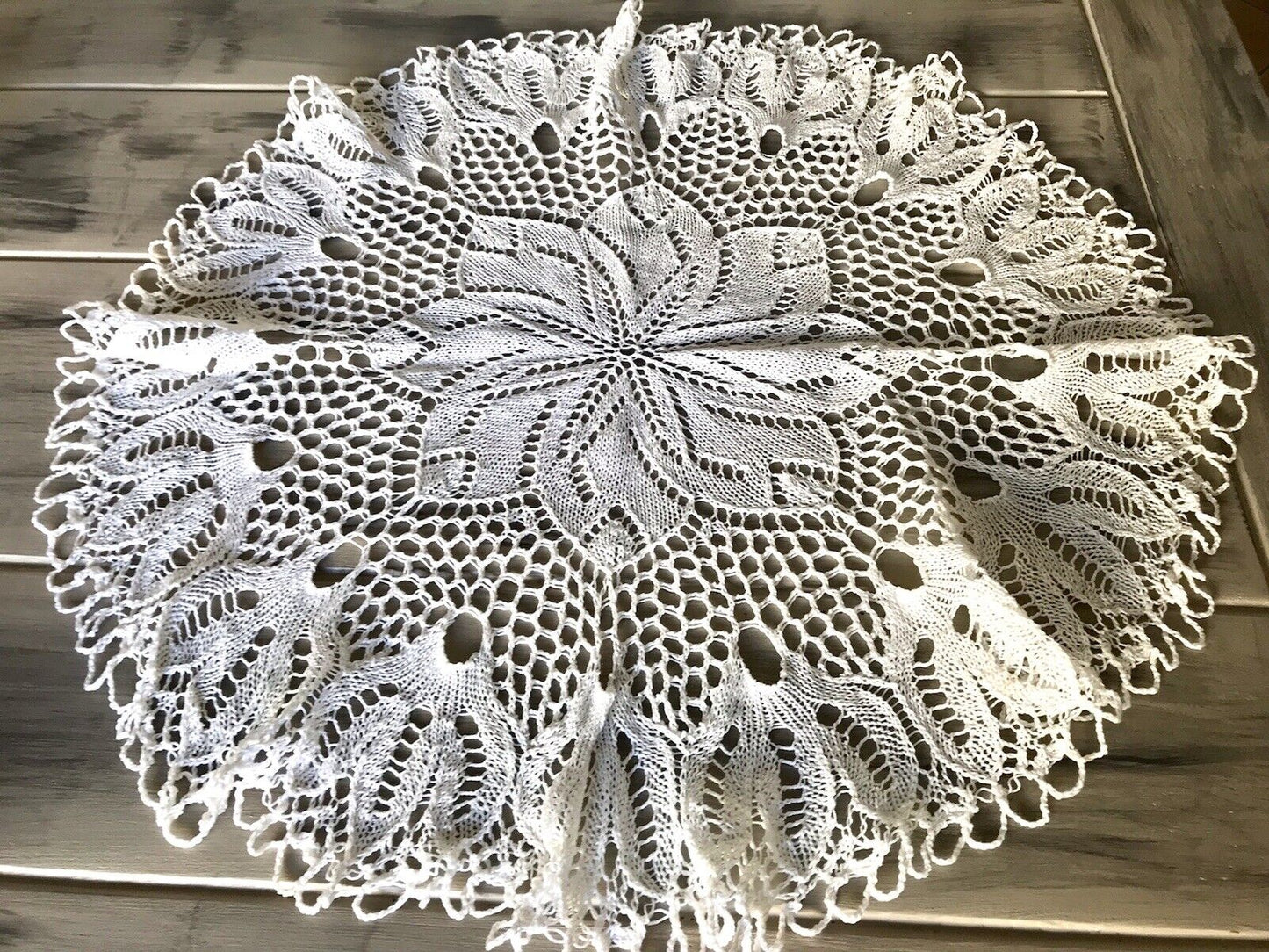 Antik alt Spitze weiß Tischdecke rund 57 cm Baumwolle gestrickt So Schön!