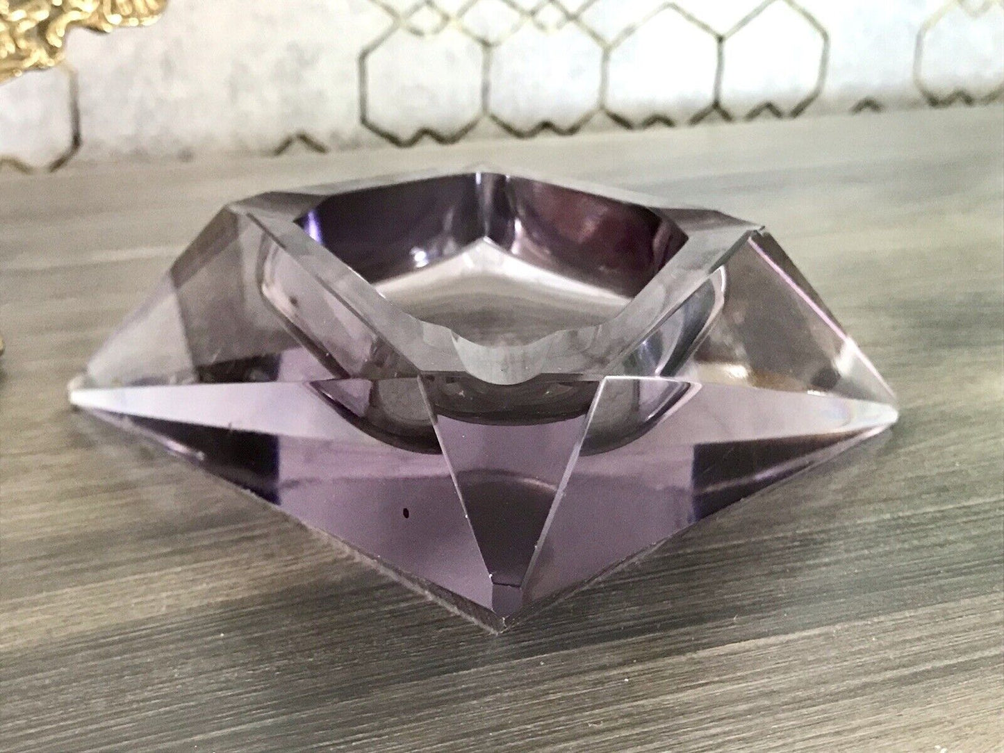 Antik Art Déco Aschenbecher Ascher lila Kristallglas Glas Burkert? Alexandrit