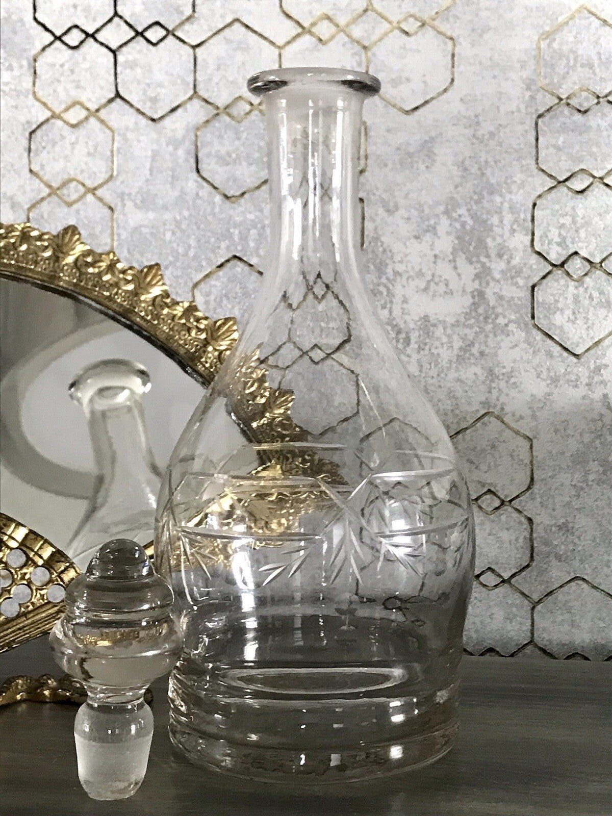 Antik Vintage Glaskaraffe Karaffe Zier- Schliff