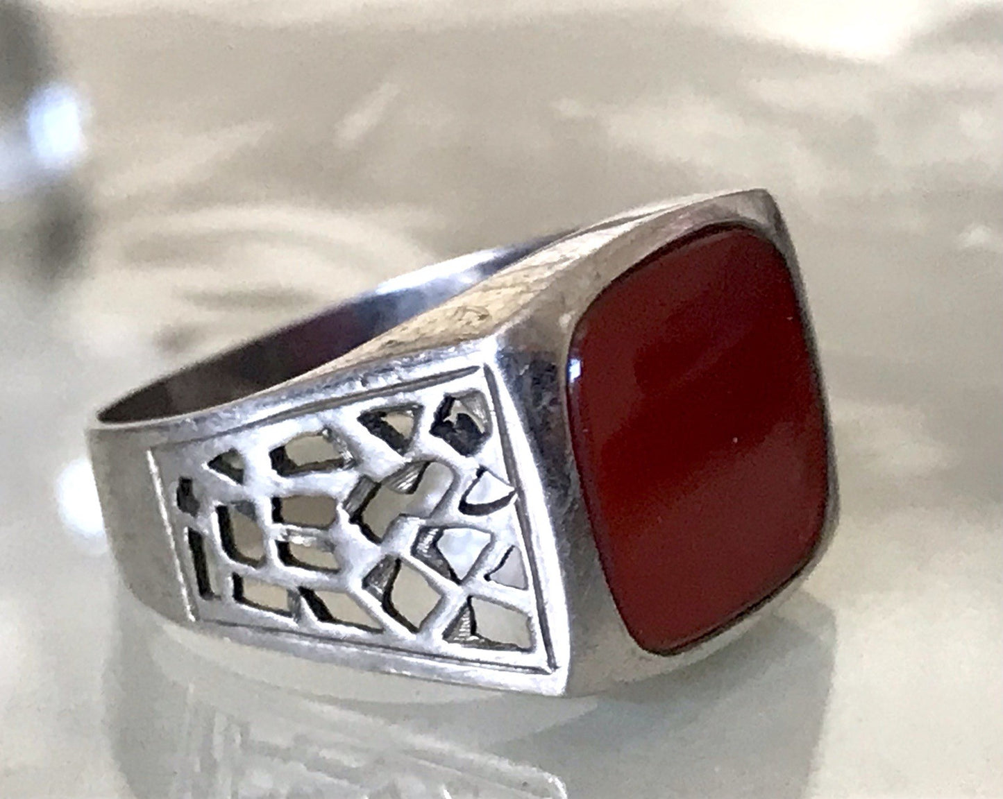 Antik alt Vintage Art Déco Herren RING Siegelring Karneol 835 Silber Gr.63