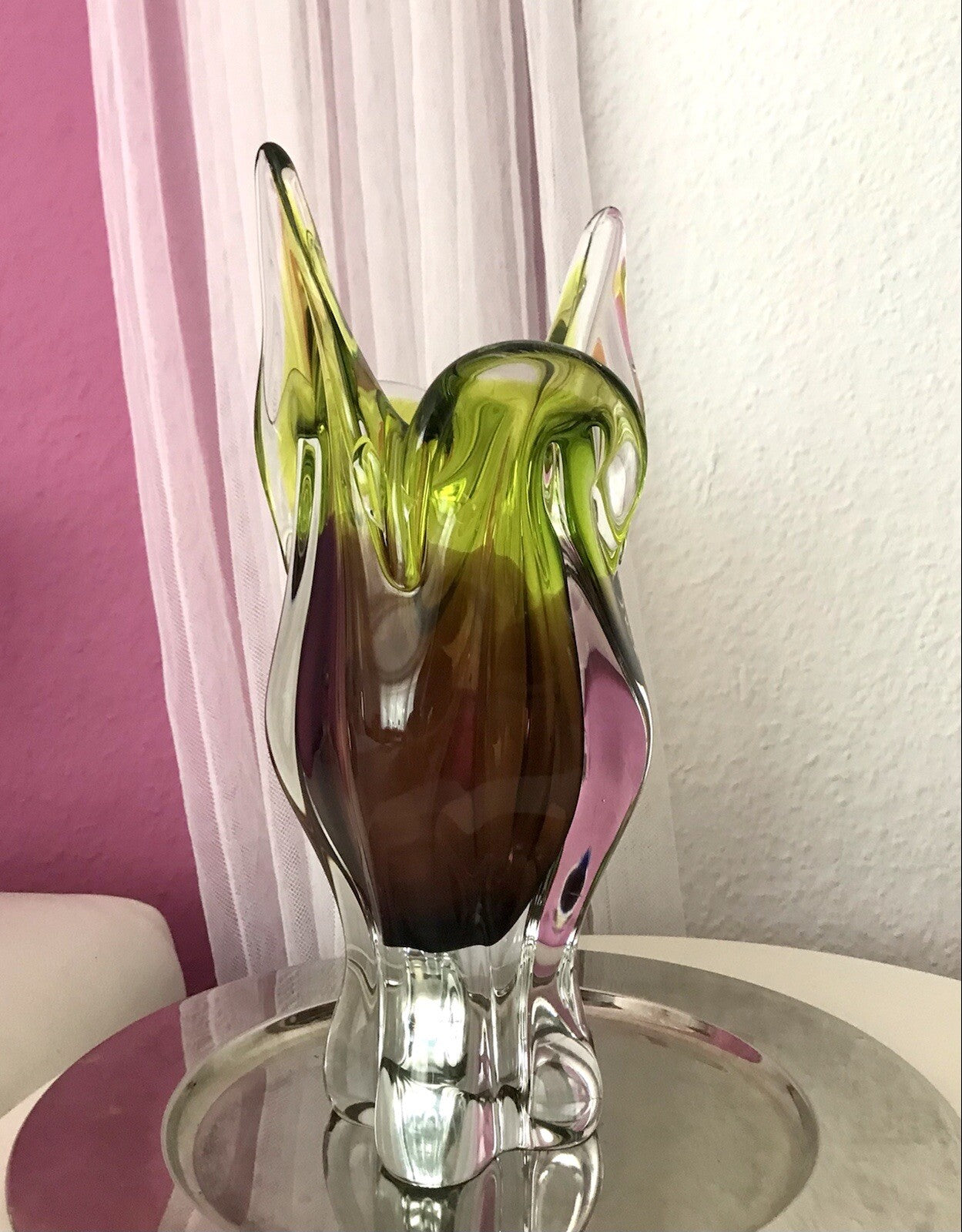 Vintage große Glasvase Vase Chribska 60er Jahre Glas Hospodka grün aubergine