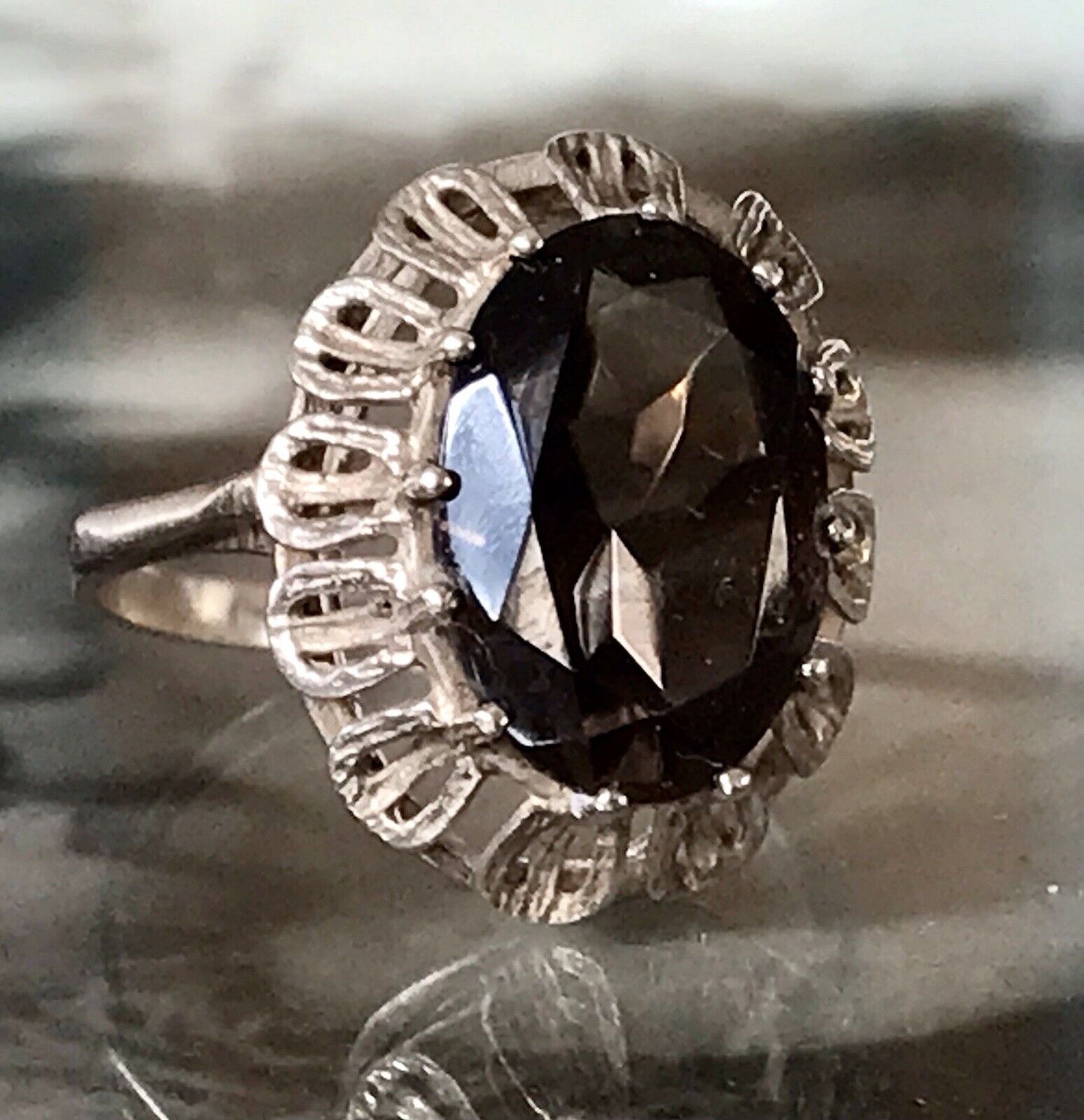 Vintage Edel Rauchquarz Stein DAMEN RING Silber 835 Gr.57 1,81