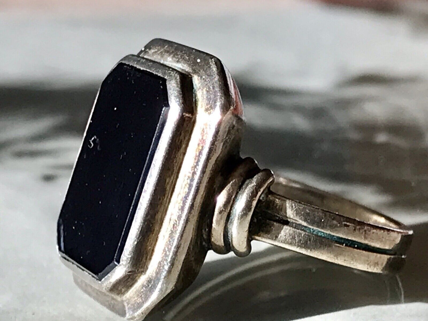 Antik Art Déco Edel Onyx Siegel RING Silber 835 Gr.60
