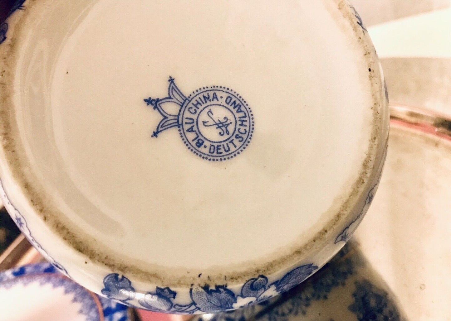 Antik Art Déco Porzellan Deckeldose Dose China Blau Oscar Schaller ??