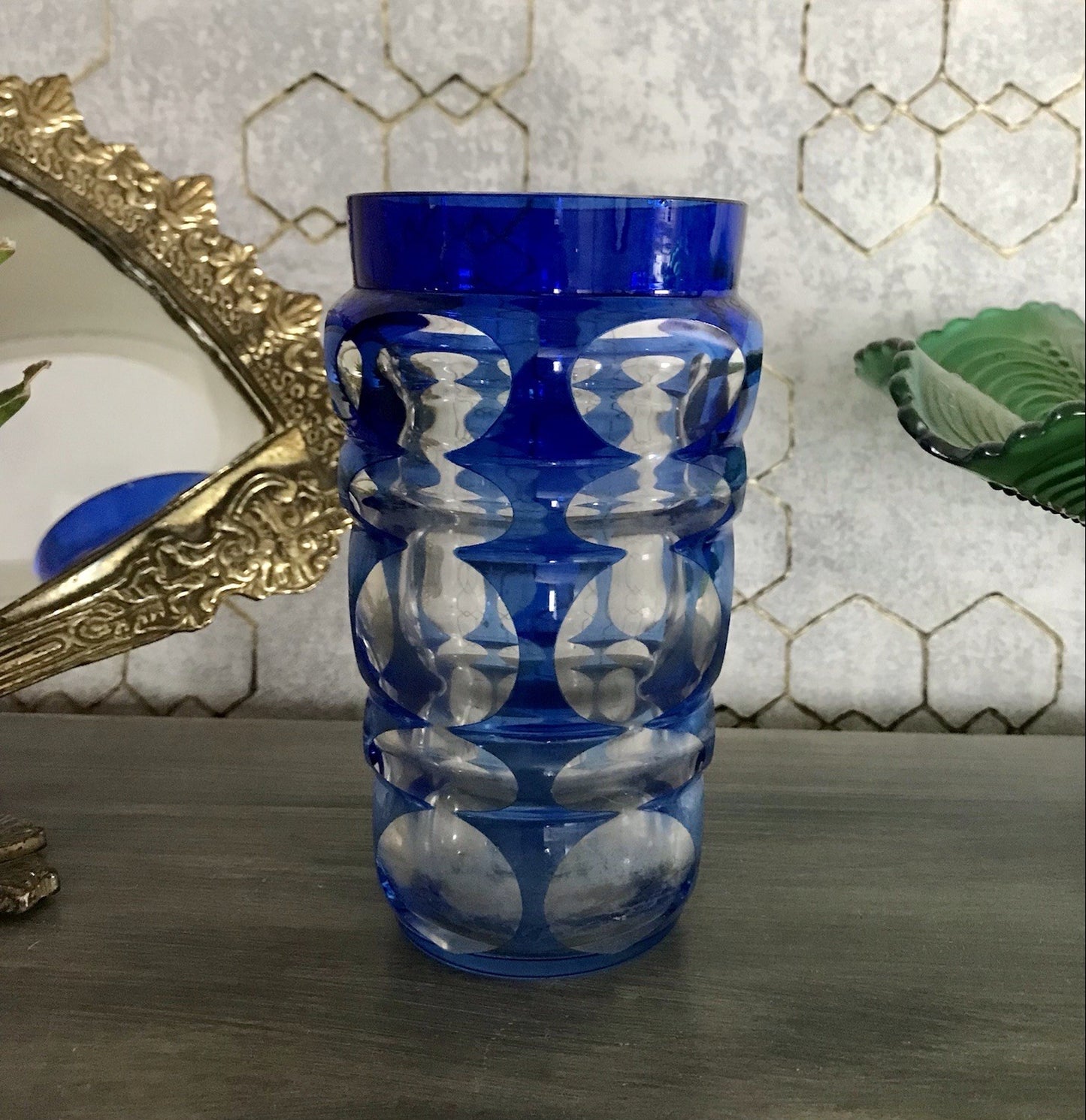 Antik? Art Déco Vase Glasvase Vase Glas Kristallglas Entwurf Meltzer Haida blau