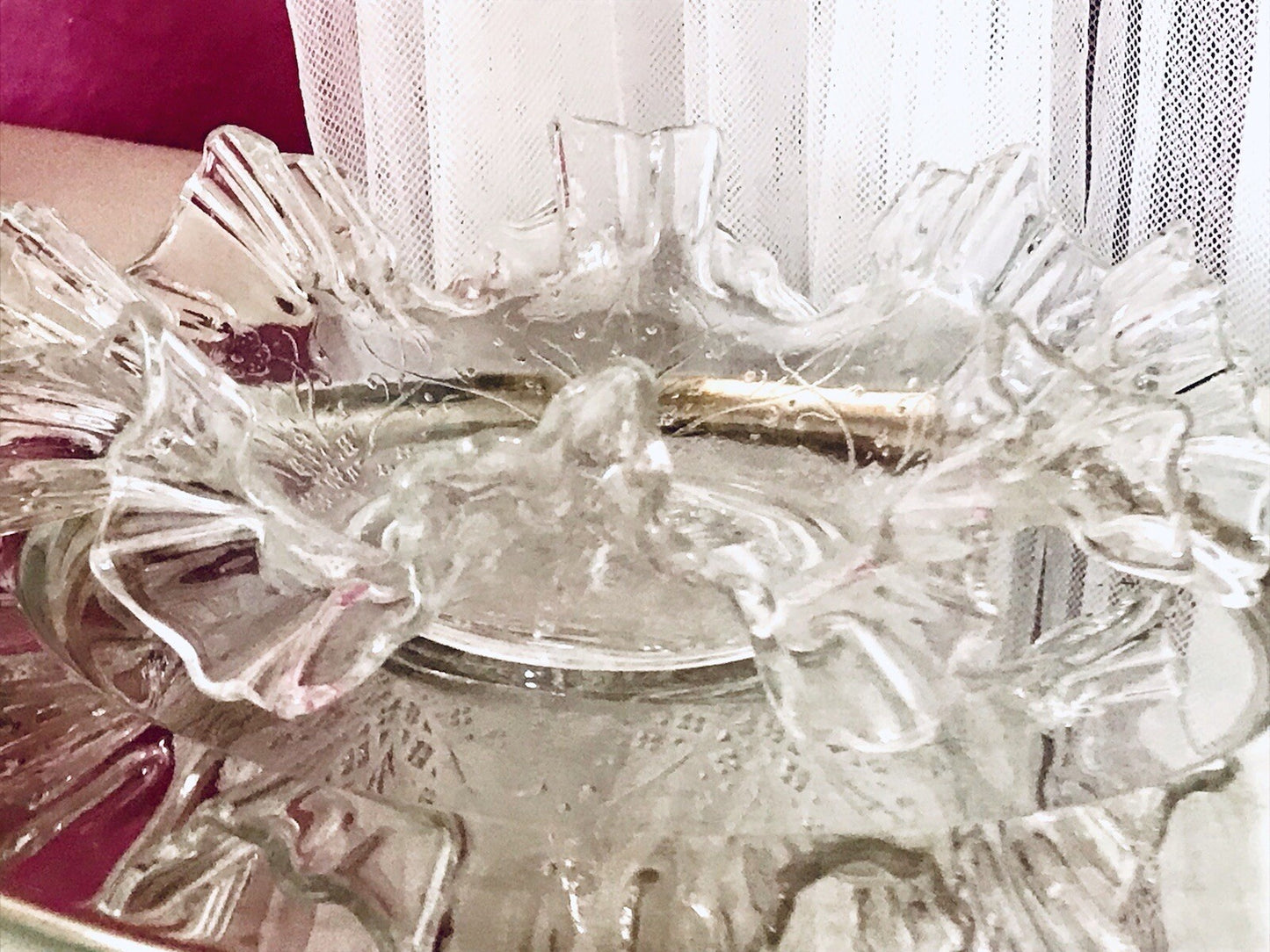Antik Jugendstil gewellter Serviettenrand Pressglas Schale Glas so schön!