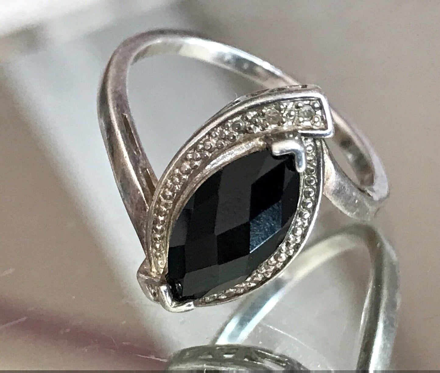 Vintage Onyx? DAMEN RING Silber 925 Gr.55 17,5 Schiffchen