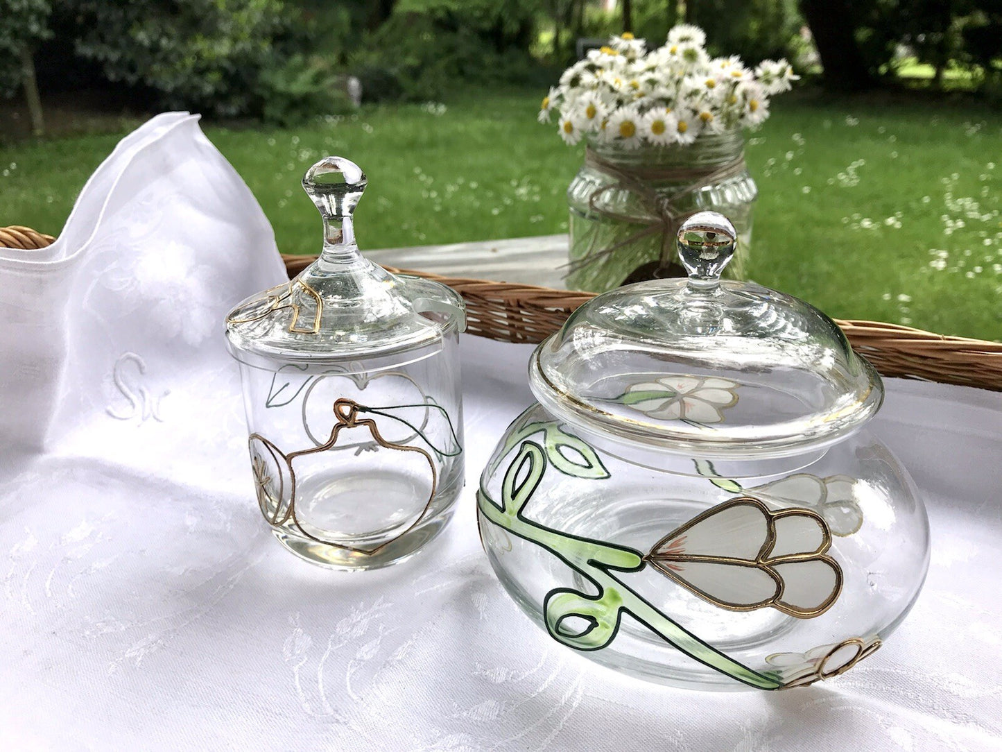 Nagel 2 Glasdose Bonboniere Gefäß Glas Konfitüre Marmeladen Dose Tiffany Optik