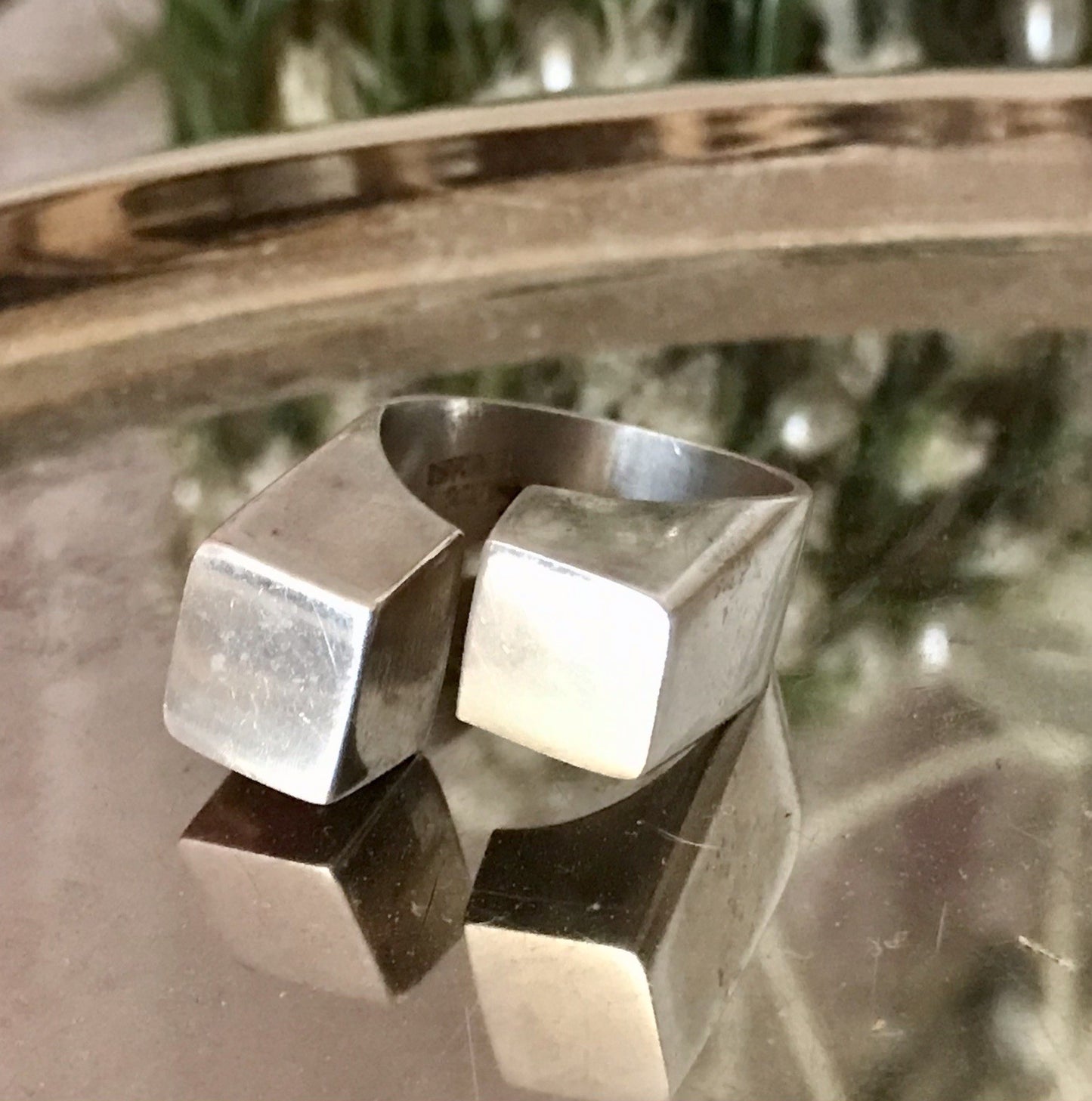 Vintage Modernist Designer DAMEN RING 925 Silber Cube Avantgarde 55 bis 59