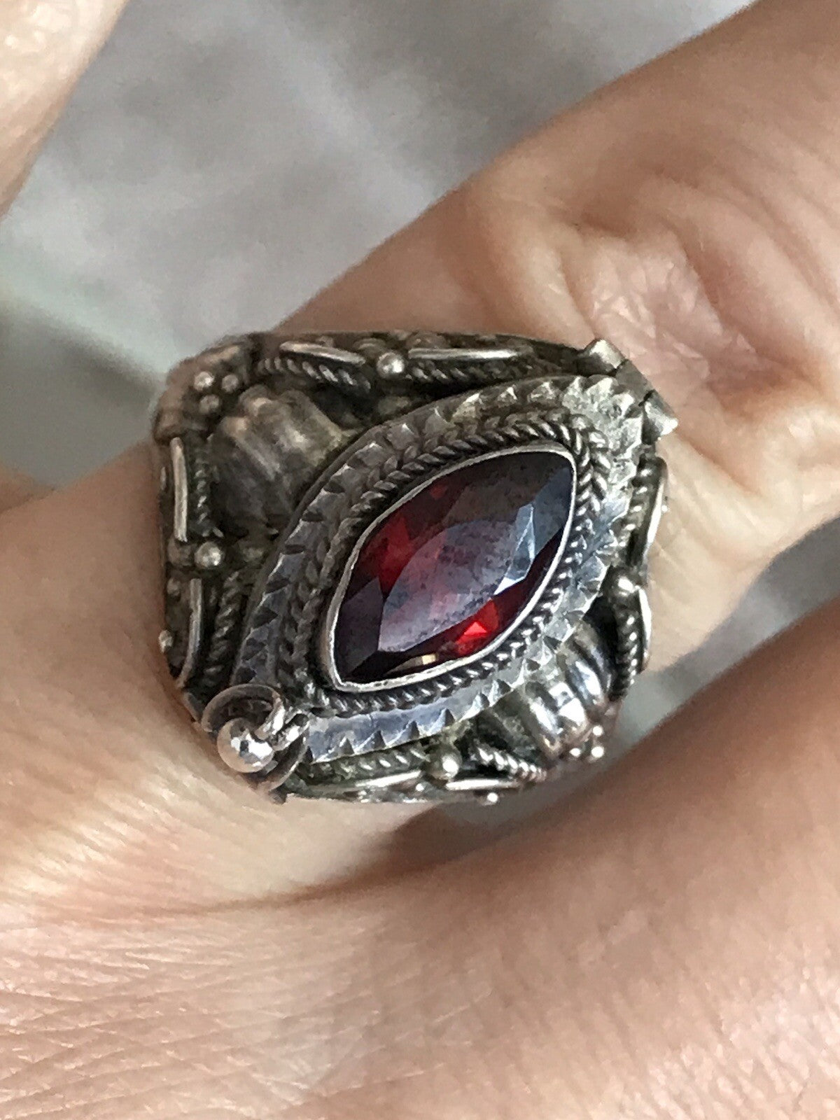 Vintage Edel Granatstein? DAMEN Giftring RING Silber 925 Gr.57