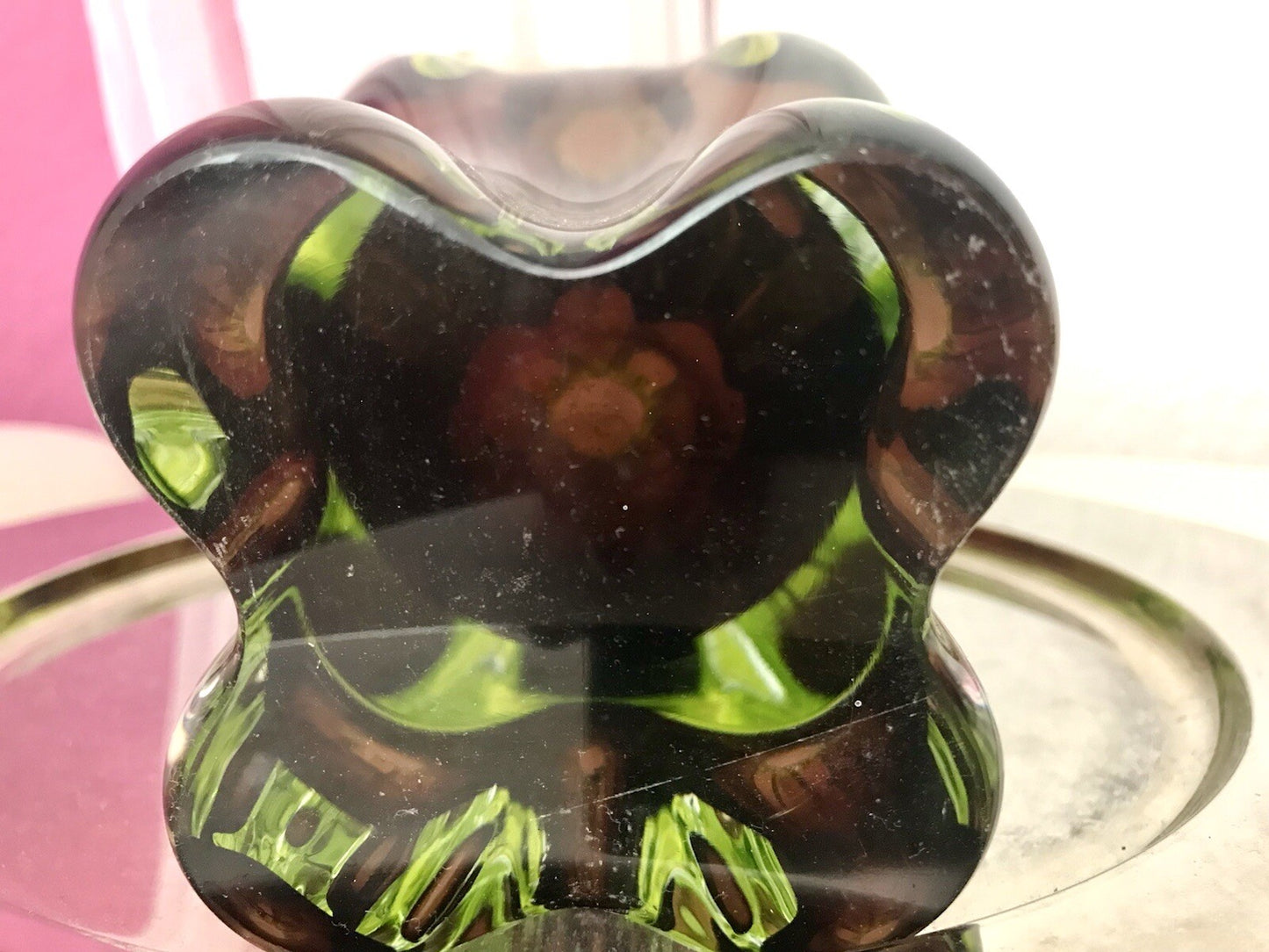 Vintage große Glasvase Vase Chribska 60er Jahre Glas Hospodka grün aubergine