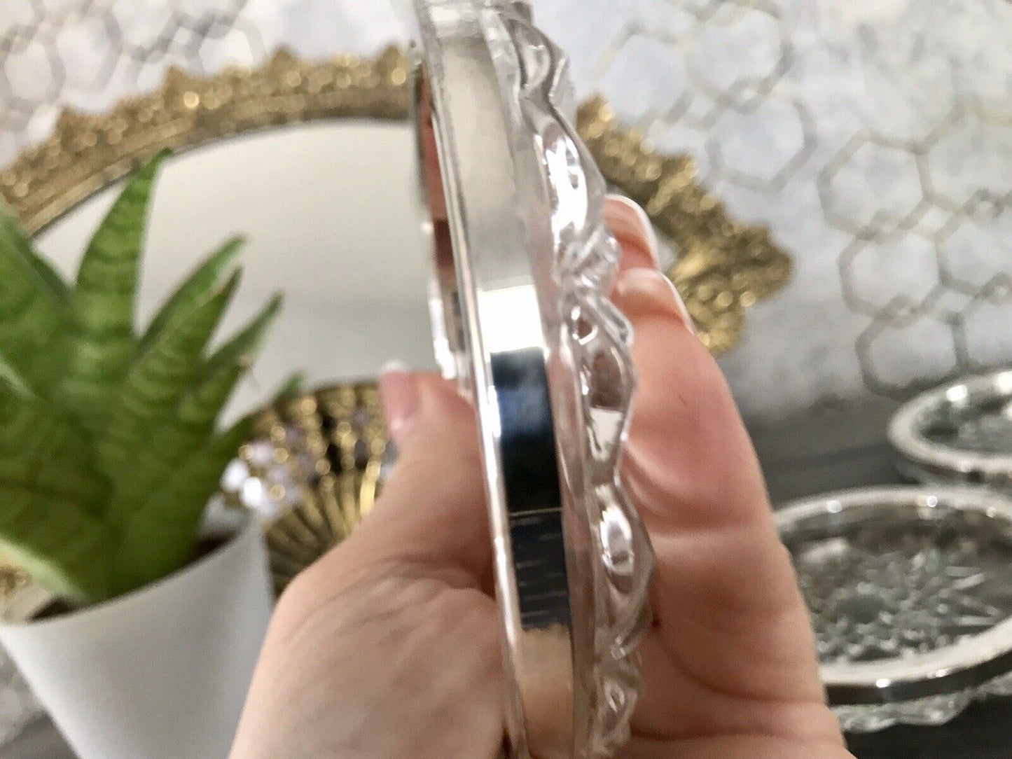Vintage 6x Untersetzer für Weingläser Glas Kristallglas Bleikristall versilbert