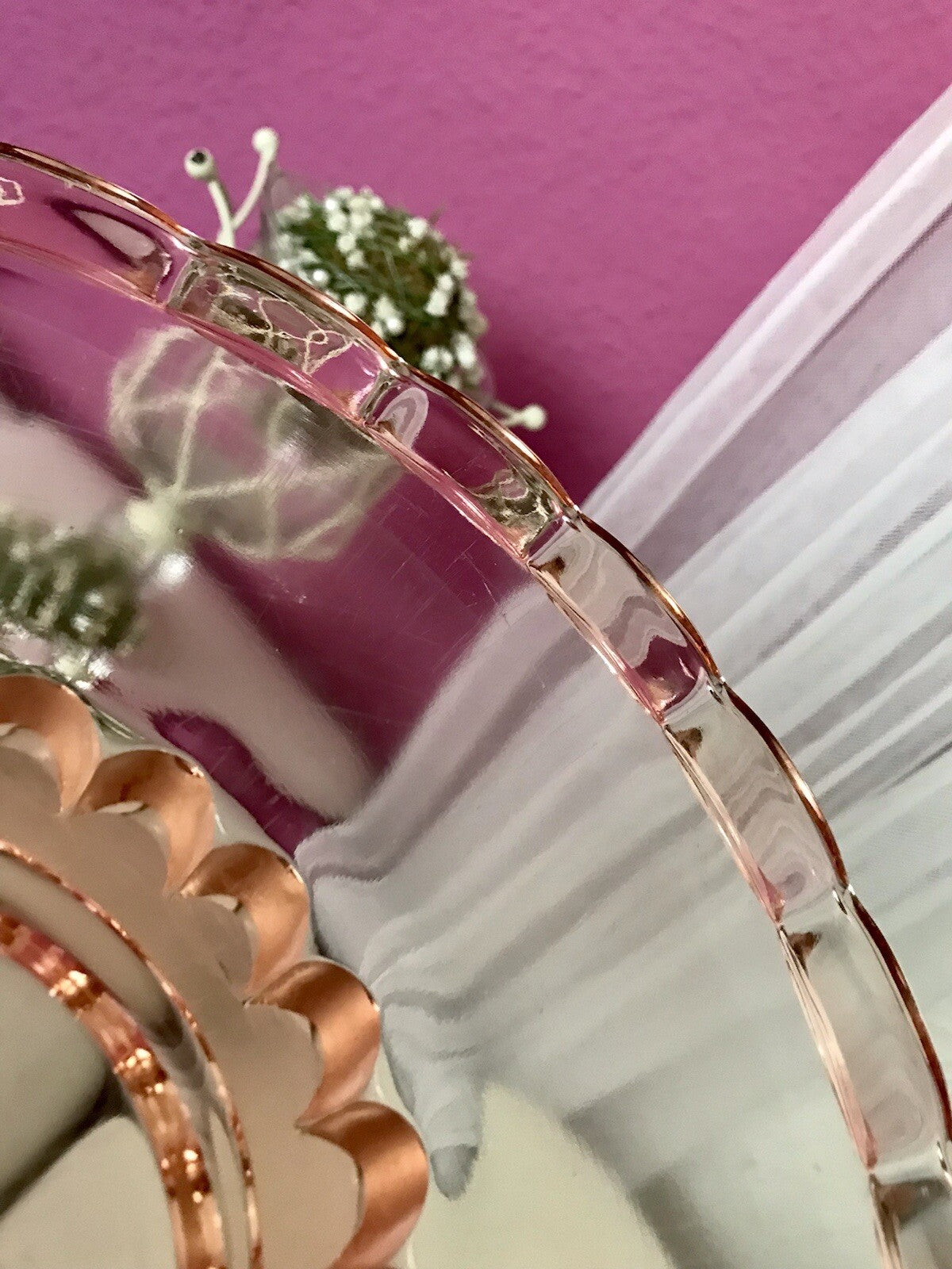 Antik Tortenplatte Tortenständer Rosalin Glas rosa Art Déco Pressglas