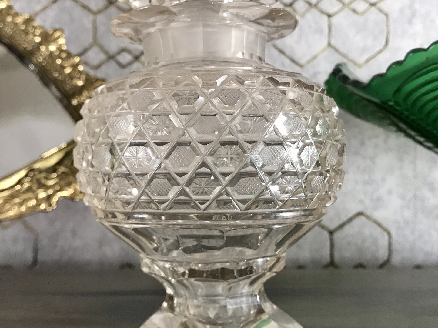 Antik uralt ~1850 Glasdose Schale m. Fuß Bonboniere Kristallglas Schliff Schnitt
