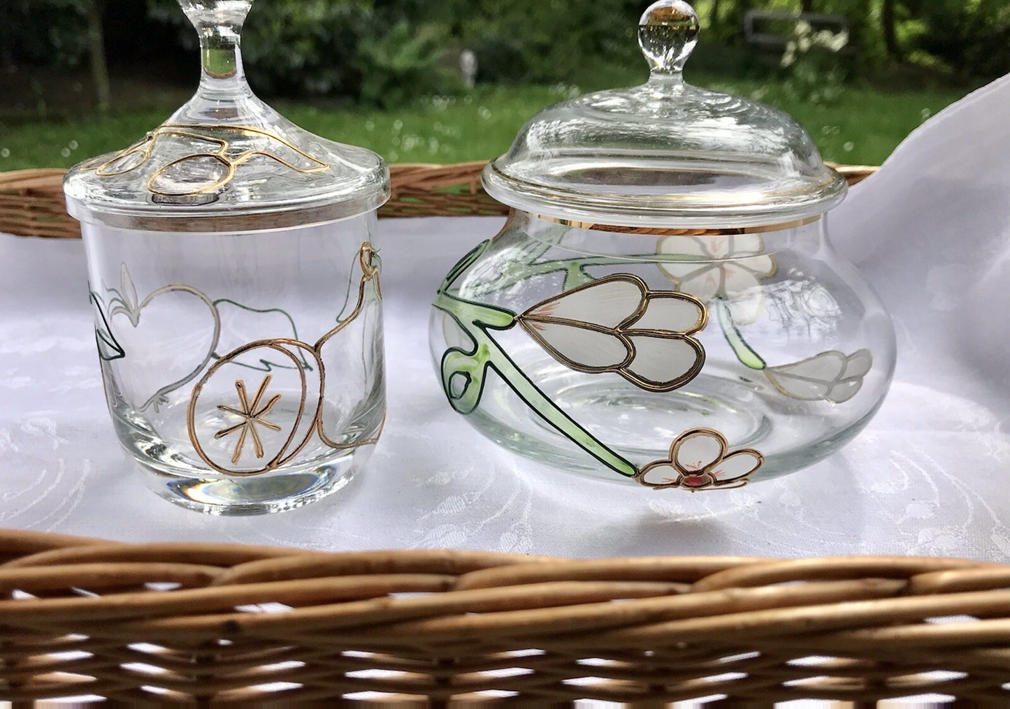 Nagel 2 Glasdose Bonboniere Gefäß Glas Konfitüre Marmeladen Dose Tiffany Optik
