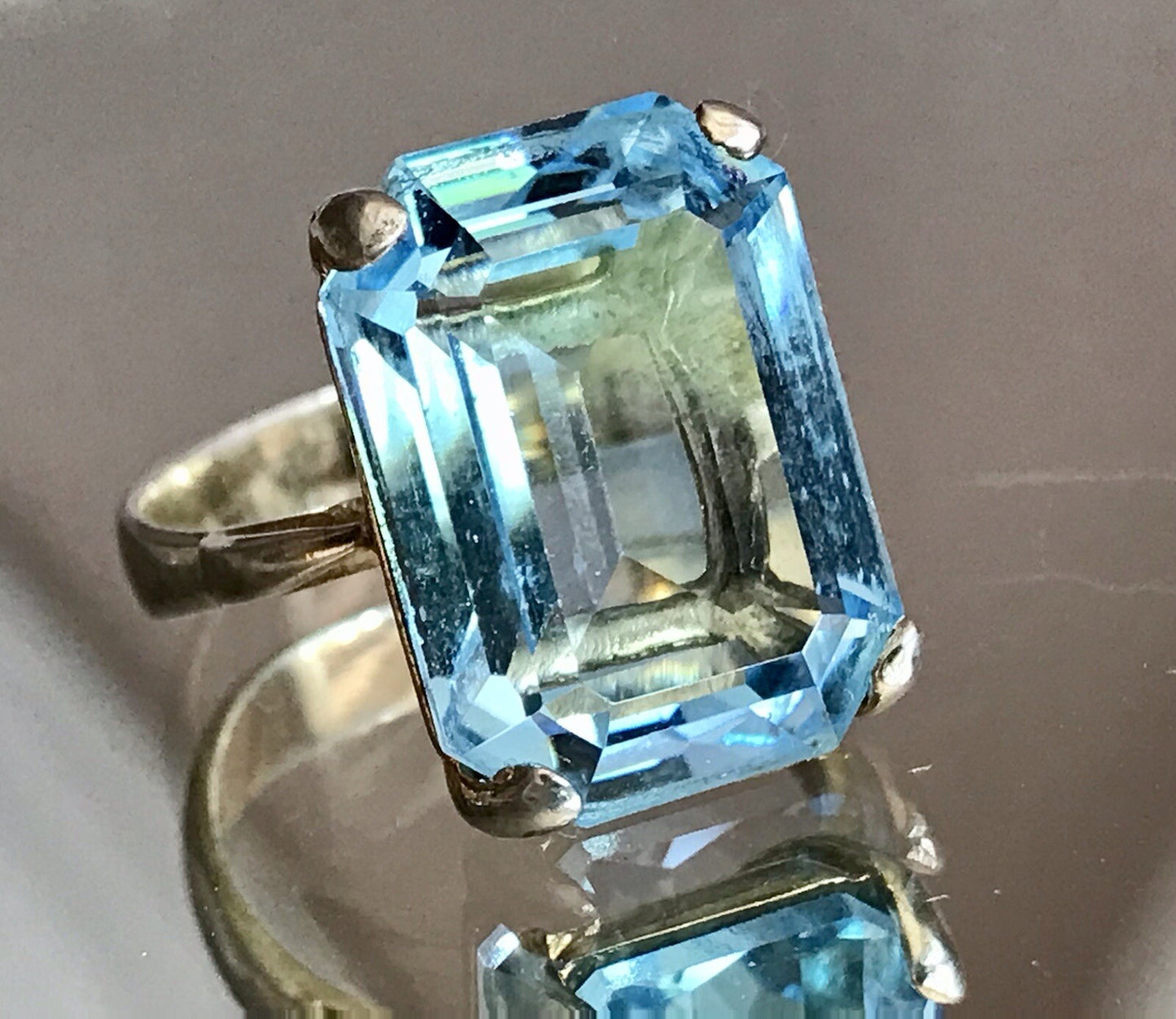 Vintage alt Damen Ring blauer Stein Silber vergoldet 925 Gr.59 18,8 wunderschön!