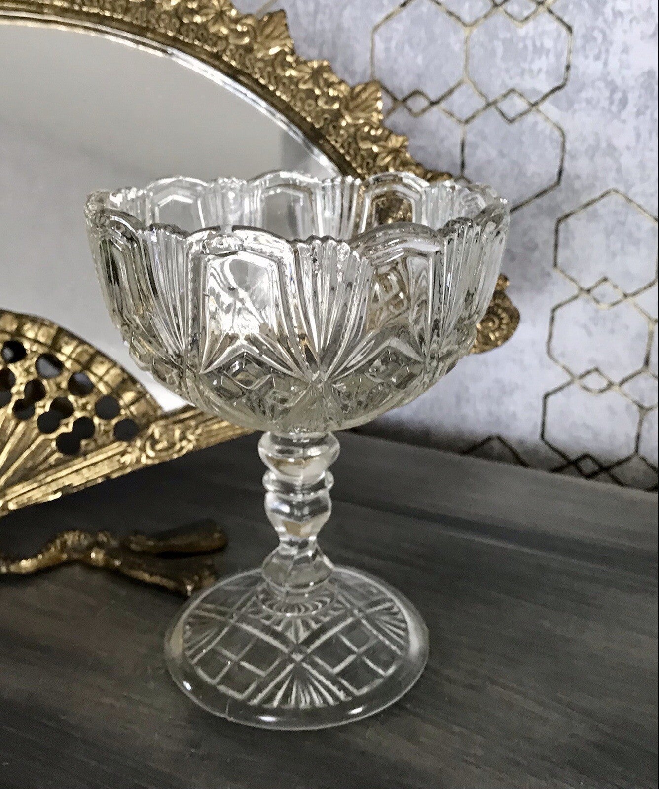 Antik Jugendstil Art Déco Pressglas Glas Fußschale Schale Zuckerschale