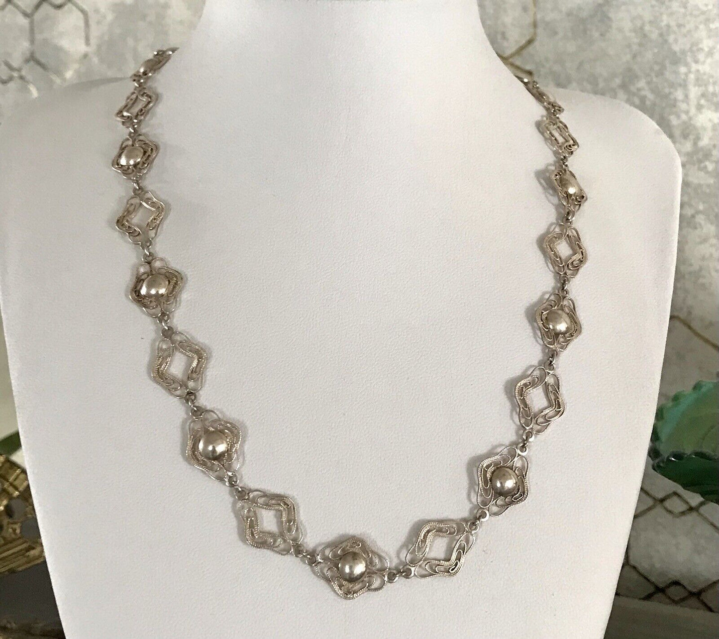 Alt Vintage Edel 835 Silber Collier Halskette