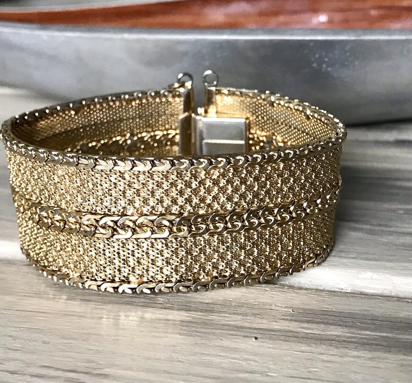 Vintage breites Teppicharmband Armband vergoldet Amerik. Doublè