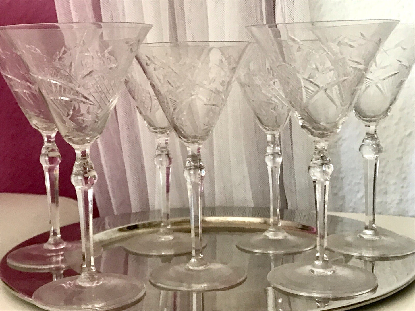 Antik Edel Art Déco 6x Weingläser Gläser Schliffdekor