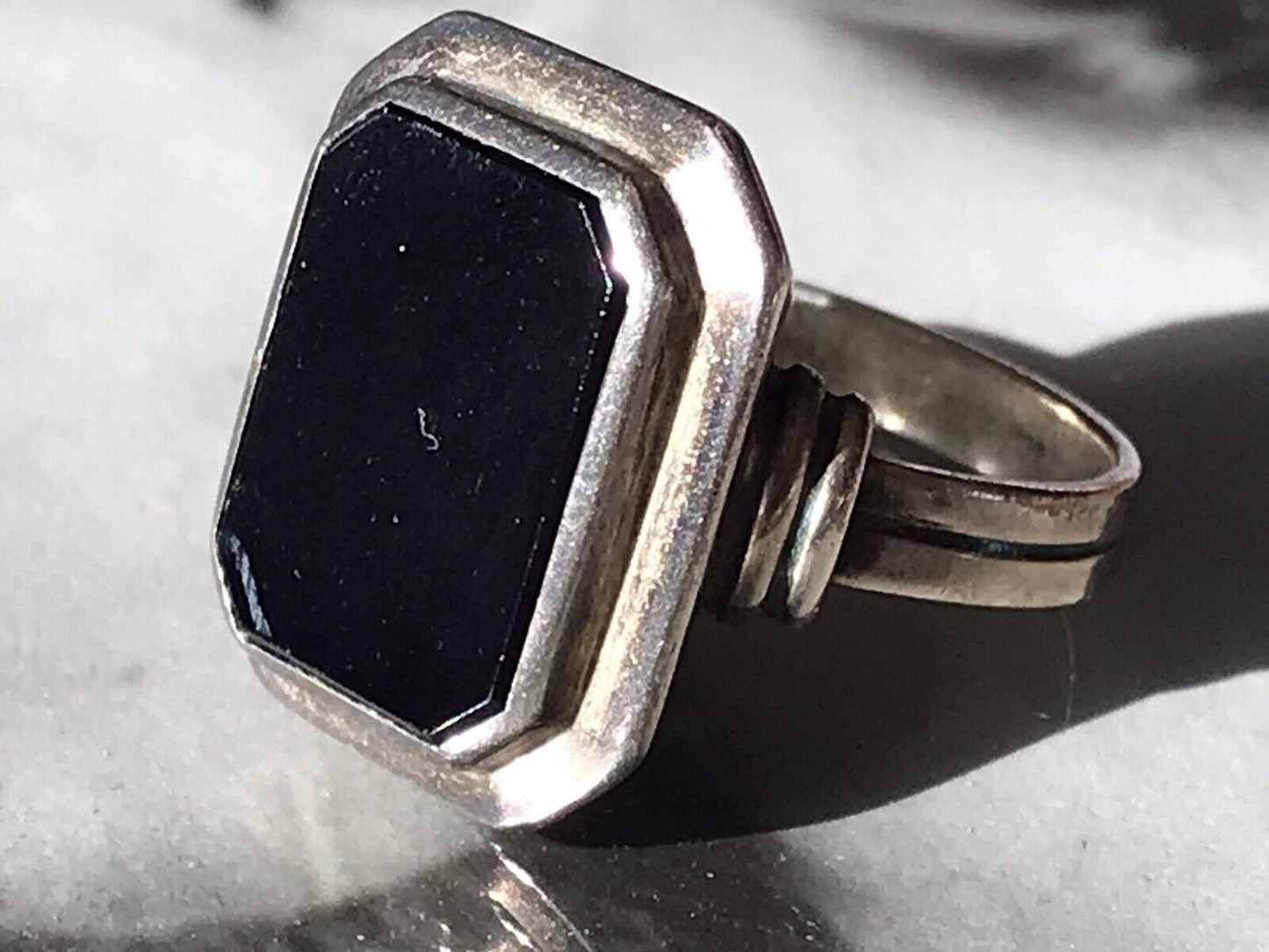 Antik Art Déco Edel Onyx Siegel RING Silber 835 Gr.60