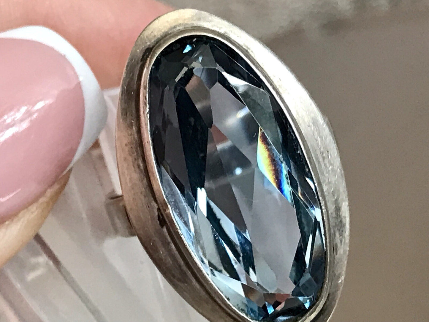 Vintage Edel DAMEN RING Silber 835 blauer Stein Topas? Gr.52 16,5