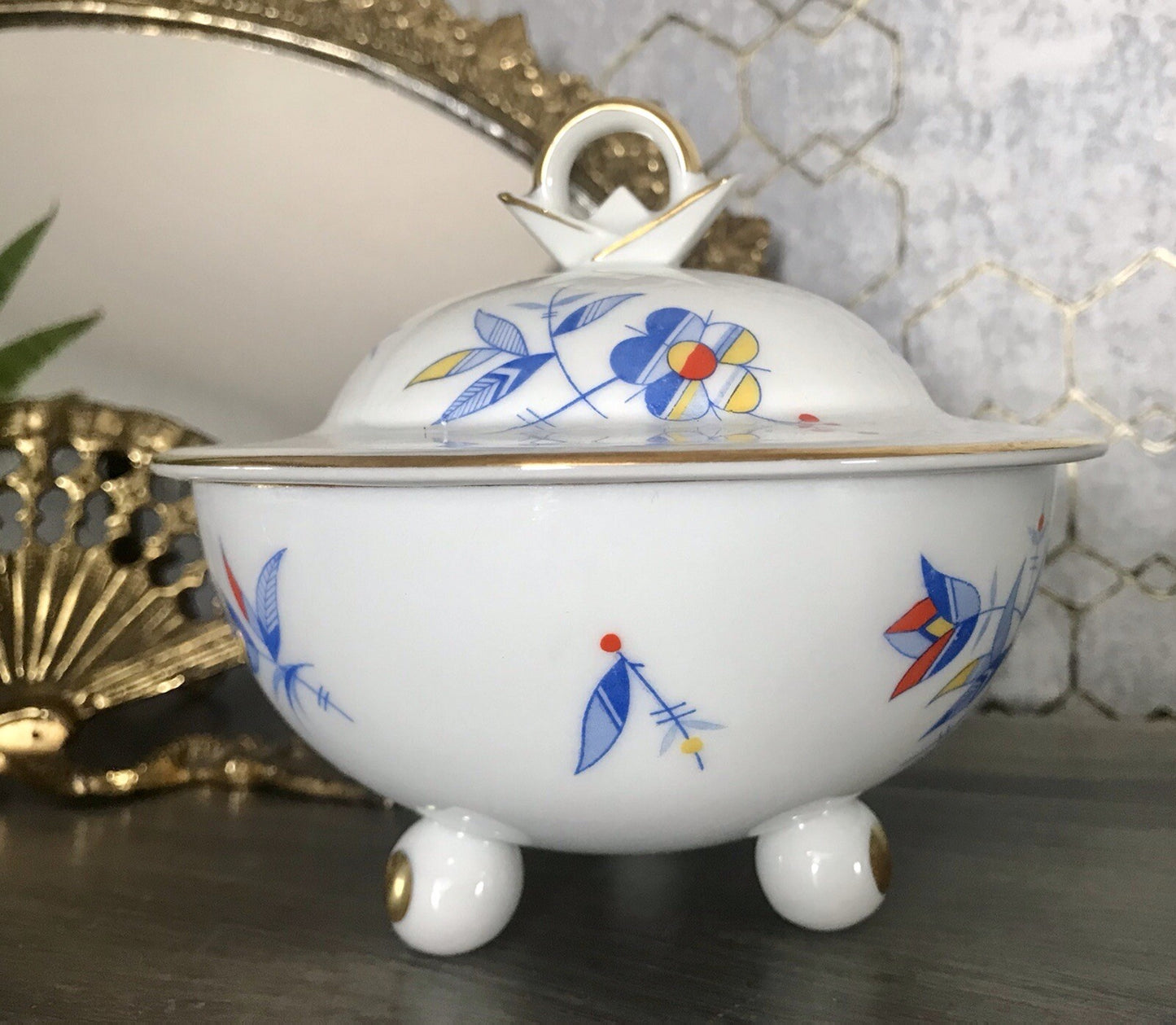 Antik Art Déco Porzellan Dose Deckeldose Schatulle Bonboniere Ullersricht Weiden