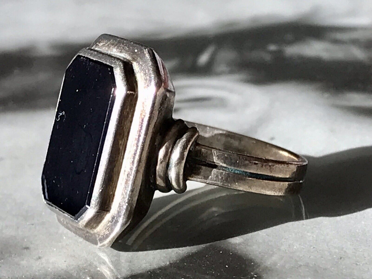 Antik Art Déco Edel Onyx Siegel RING Silber 835 Gr.60