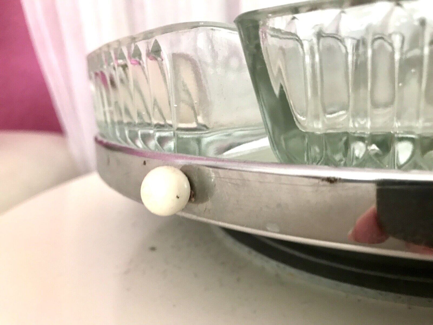 Antik schöne Art Déco Schale Tafelaufsatz Kabarett-Schale Pressglas drehbar