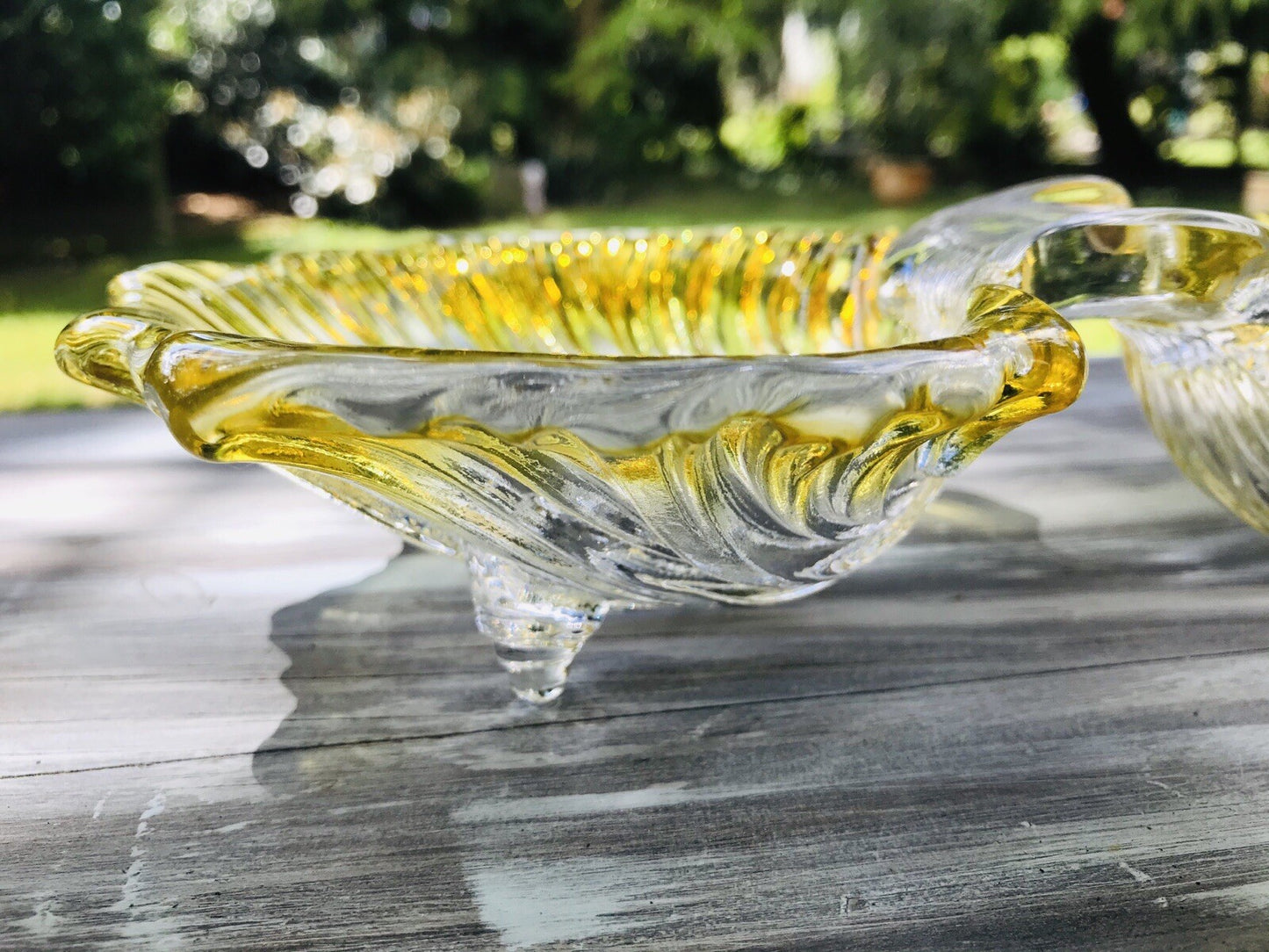 Vintage 70er Glas Schale Anbietschale Muschel Walther Glas Kultig gelb